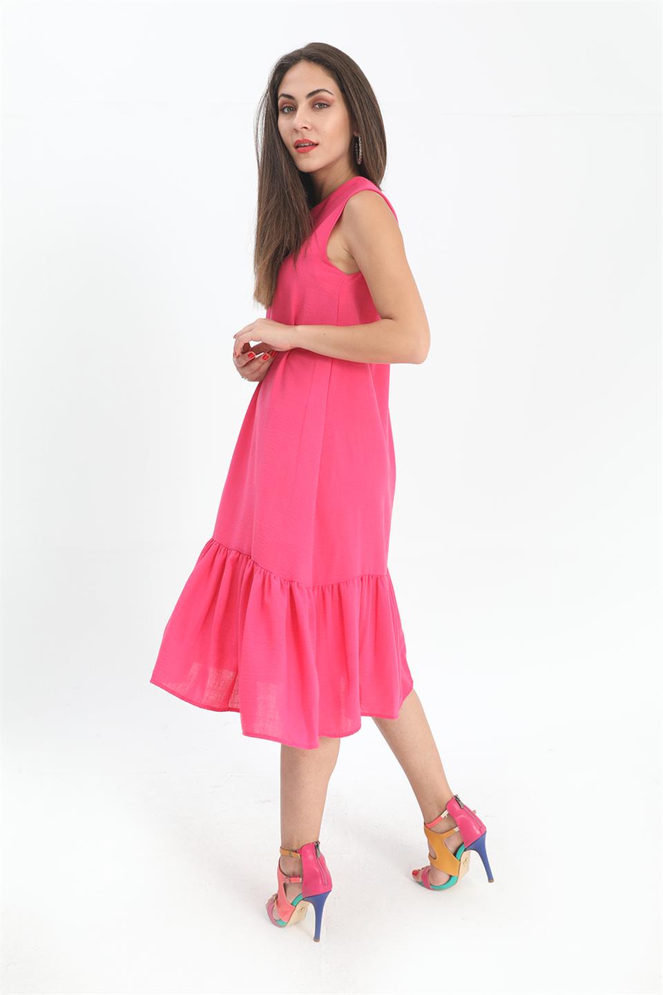 Crystal Linen Sleeveless Women's Loose Dress - Fuchsia - STREETMODE™