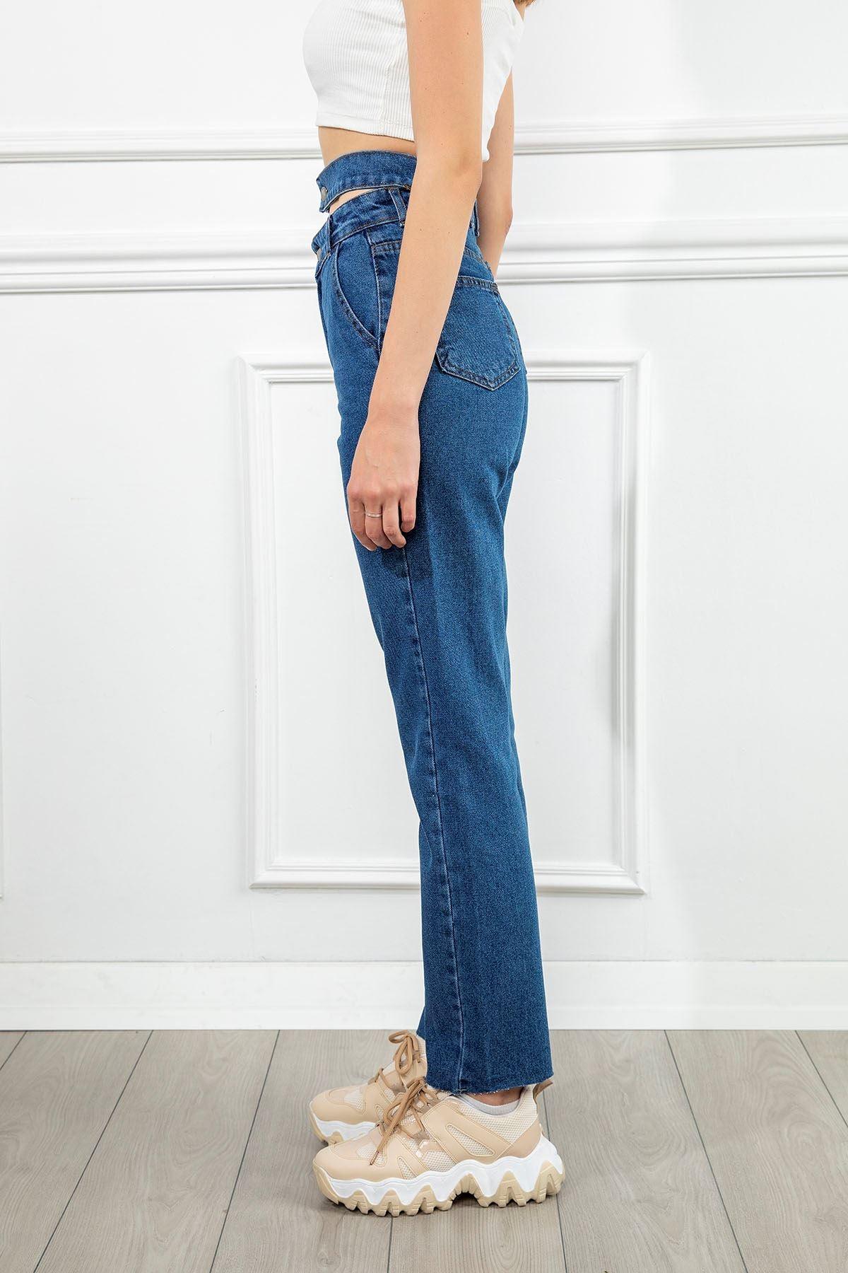 Denim Fabric Ankle Length Double Belt Women'S Trouser - Light Blue - STREETMODE™