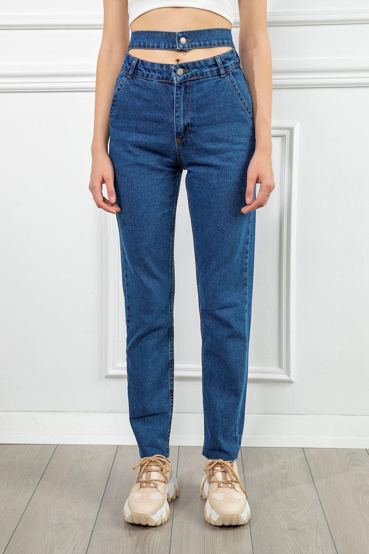 Denim Fabric Ankle Length Double Belt Women'S Trouser - Light Blue - STREETMODE™