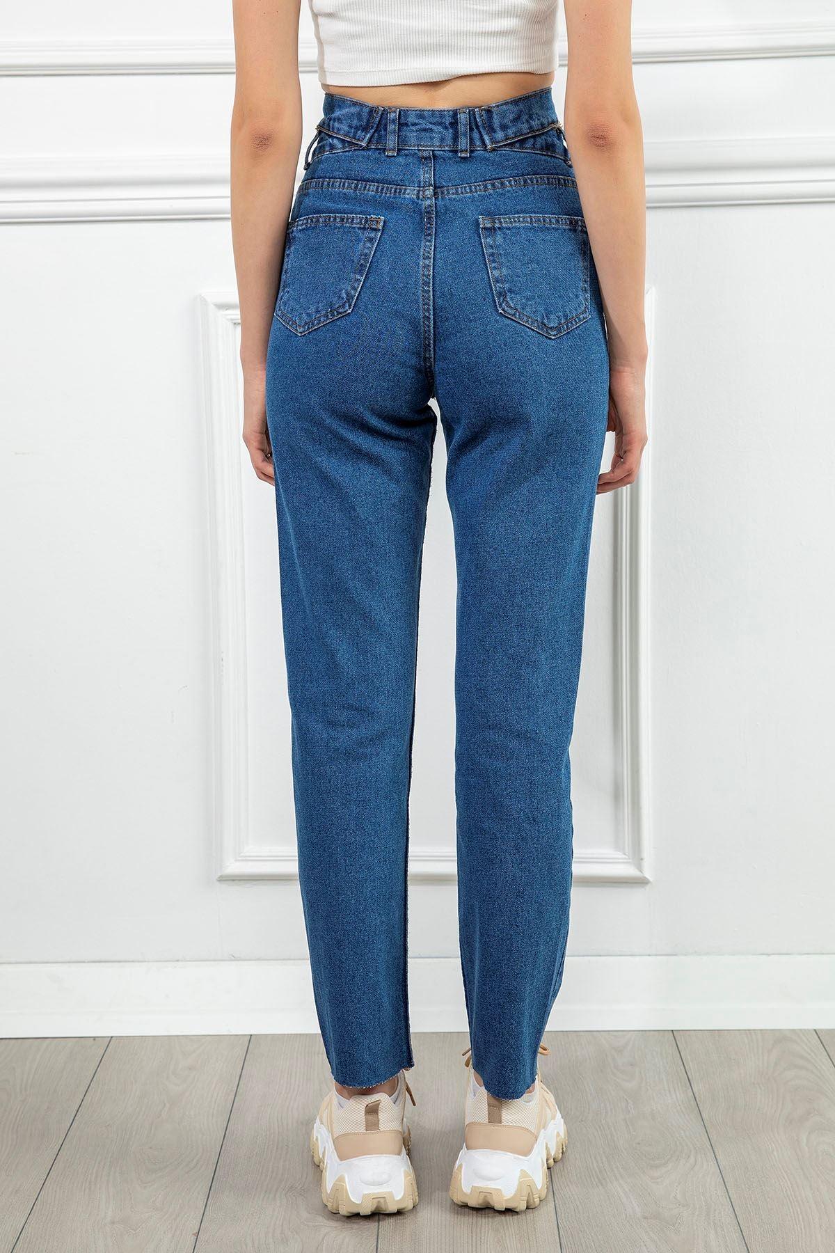 Denim Fabric Ankle Length Double Belt Women'S Trouser - Light Blue - STREETMODE™