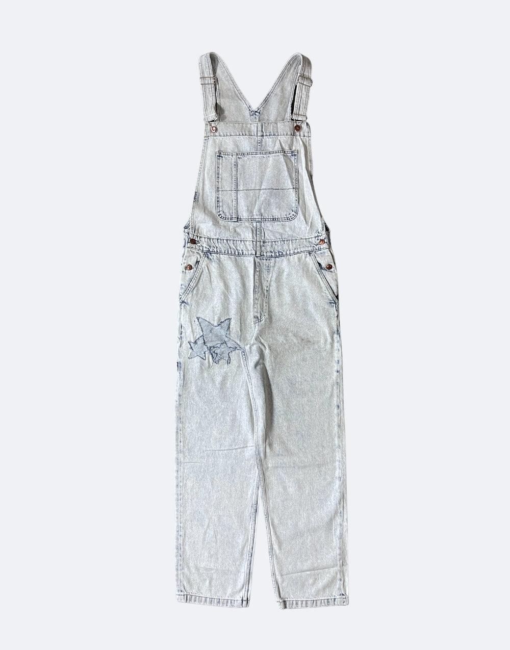 Denim Overalls Blue Starry Patch Unisex Baggy Salopet - STREETMODE™