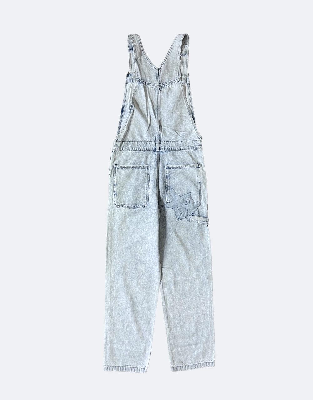 Denim Overalls Blue Starry Patch Unisex Baggy Salopet - STREETMODE™