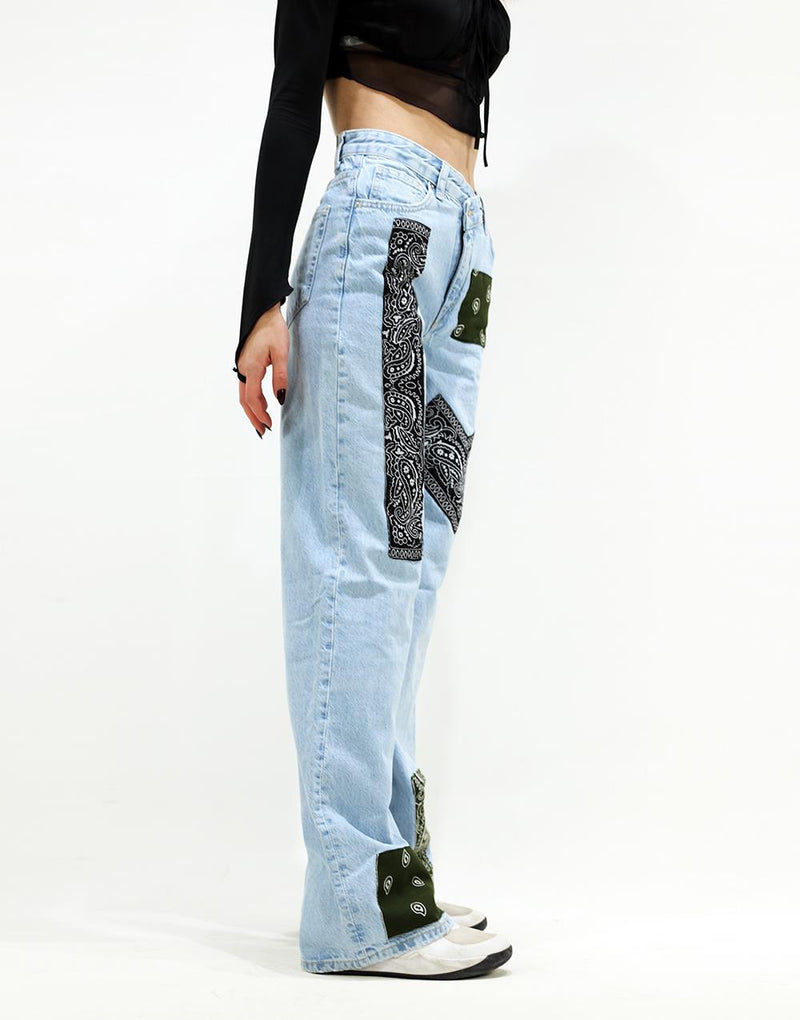 Design Bandana Pattern Wide Leg Women's Blue Jean - STREETMODE™