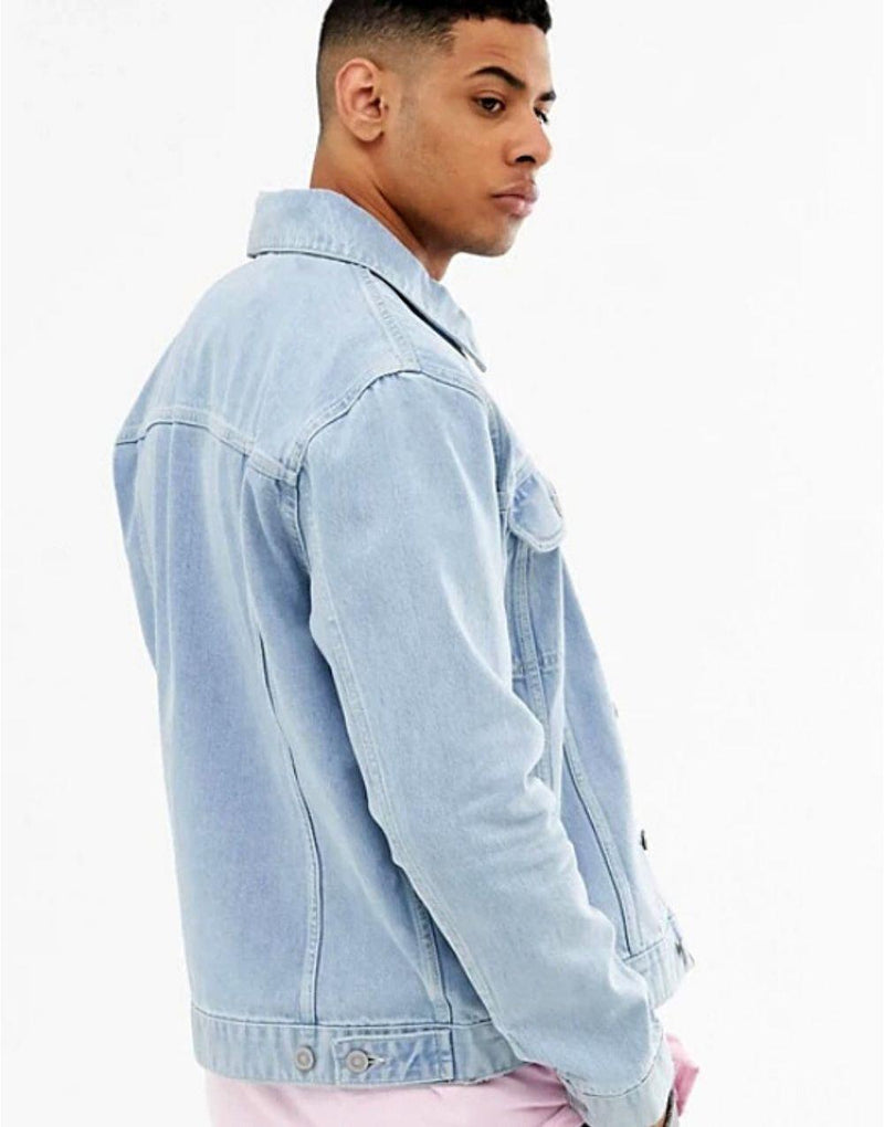 Design Regular Men's Denim Jacket Plain Wash Blue - STREETMODE™