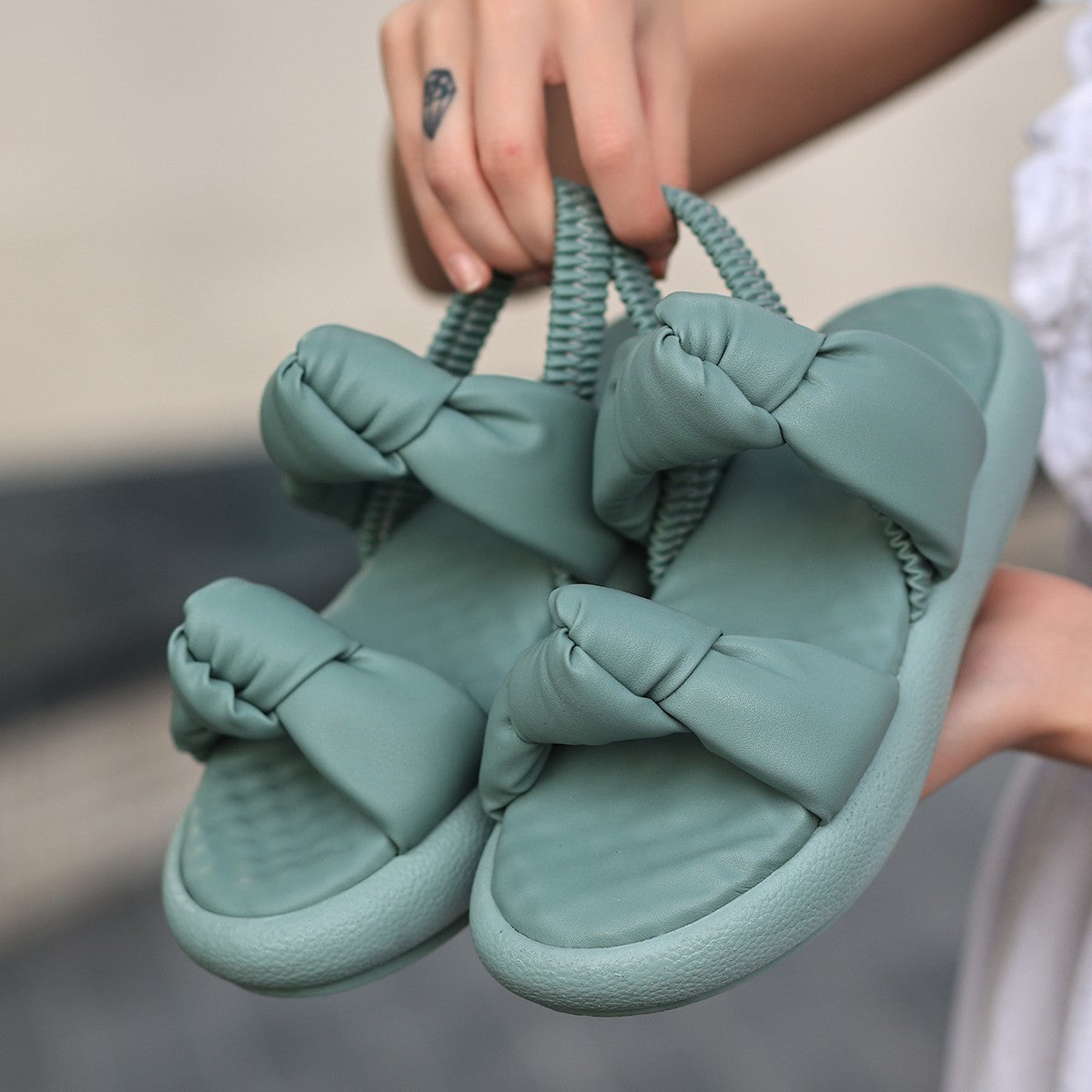 Ecet Mint Green Leather Sandals - STREETMODE™