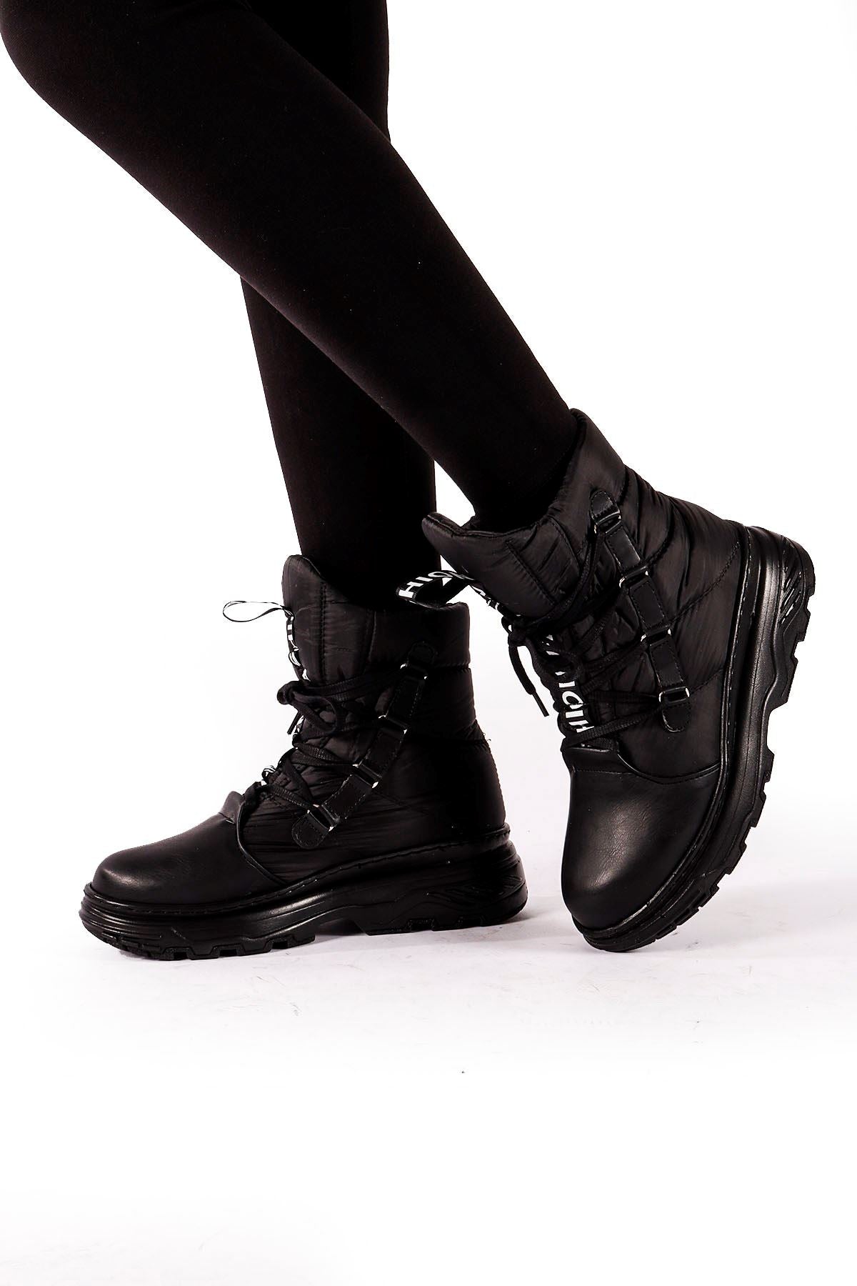 Edna Women's Black Parachute Detail Boots - STREETMODE™