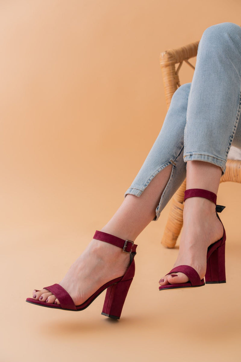 evdokia Women's Claret Red Suede Heeled Shoes - STREETMODE™