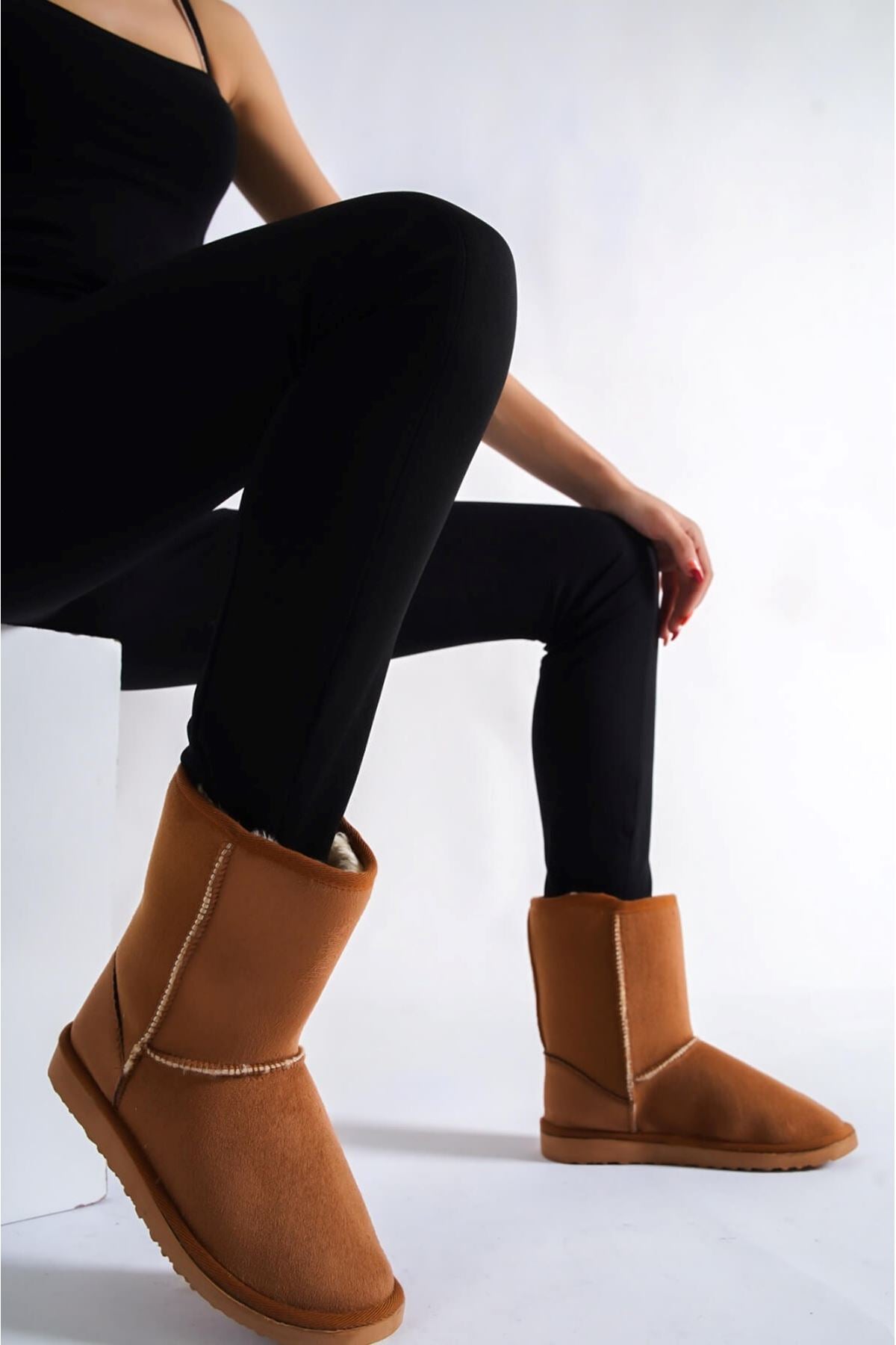 Elizabeth Brown Feather Detailed Suede Women's Boots - STREETMODE™