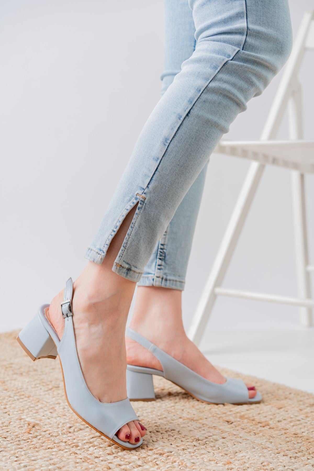 Eriola Baby Blue Skin Detail Low Heel Women's Shoes - STREETMODE™