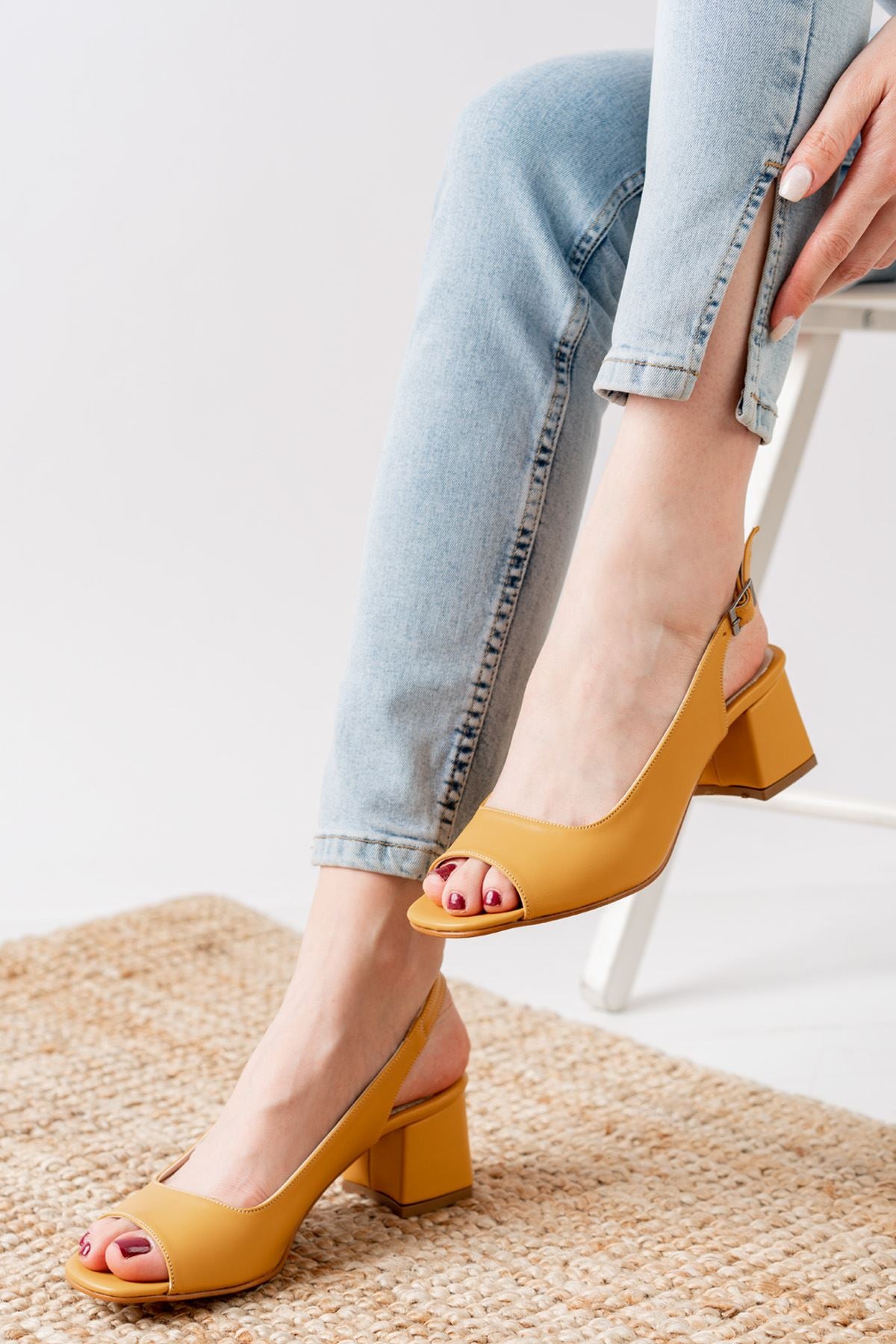 Eriola Mustard Skin Detail Low Heel Women's Shoes - STREETMODE™