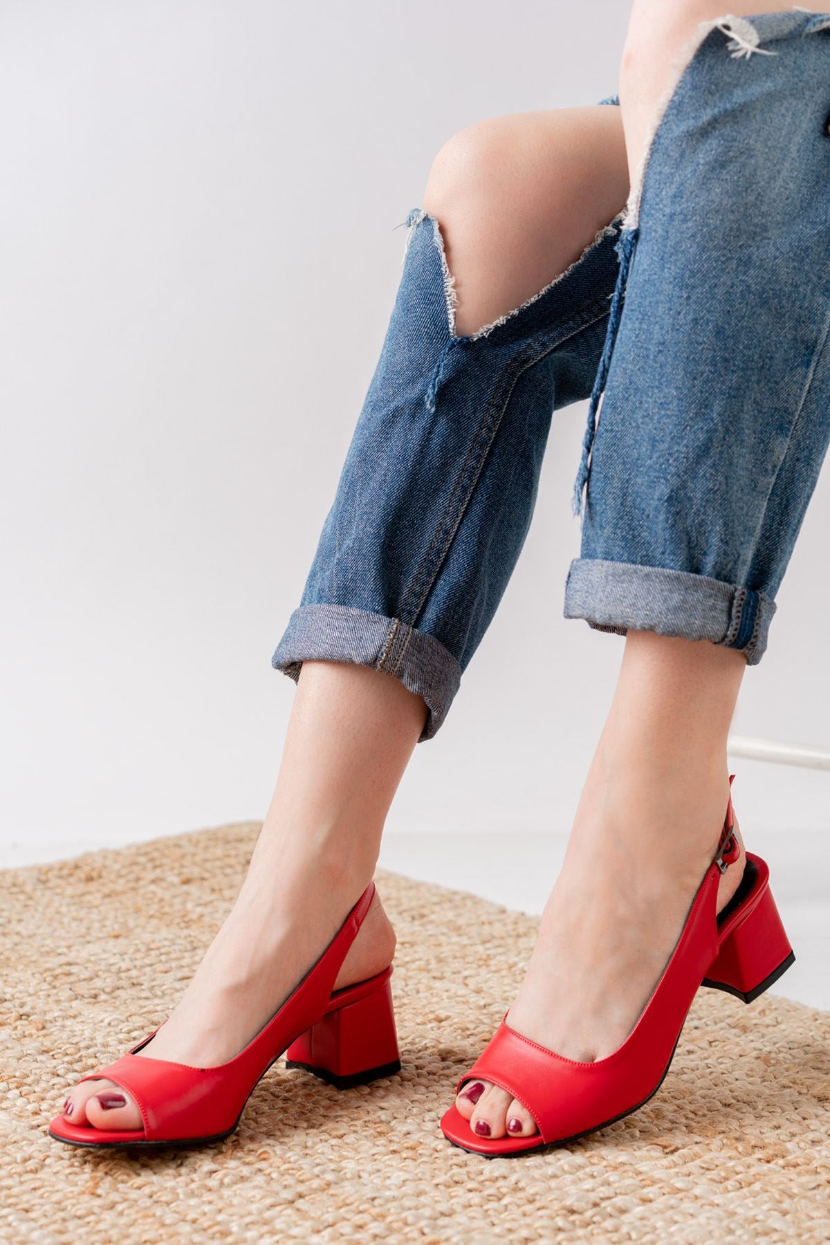 Eriola Red Skin Detail Low Heel Women's Shoes - STREETMODE™