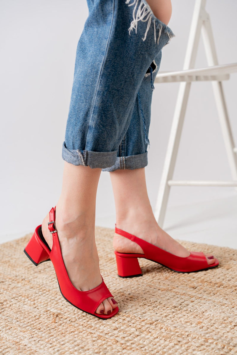 Eriola Red Skin Detail Low Heel Women's Shoes - STREETMODE™