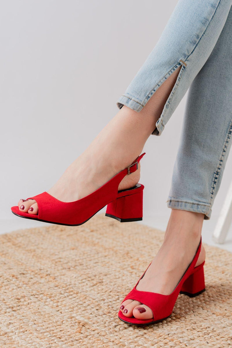 Eriola Red Suede Detailed Low Heel Women's Shoes - STREETMODE™