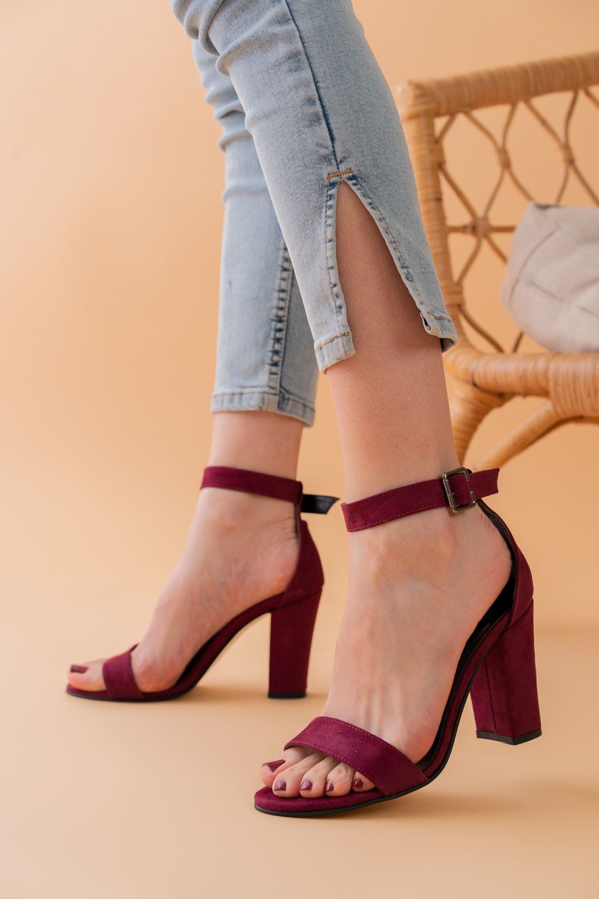 evdokia Women's Claret Red Suede Heeled Shoes - STREETMODE™