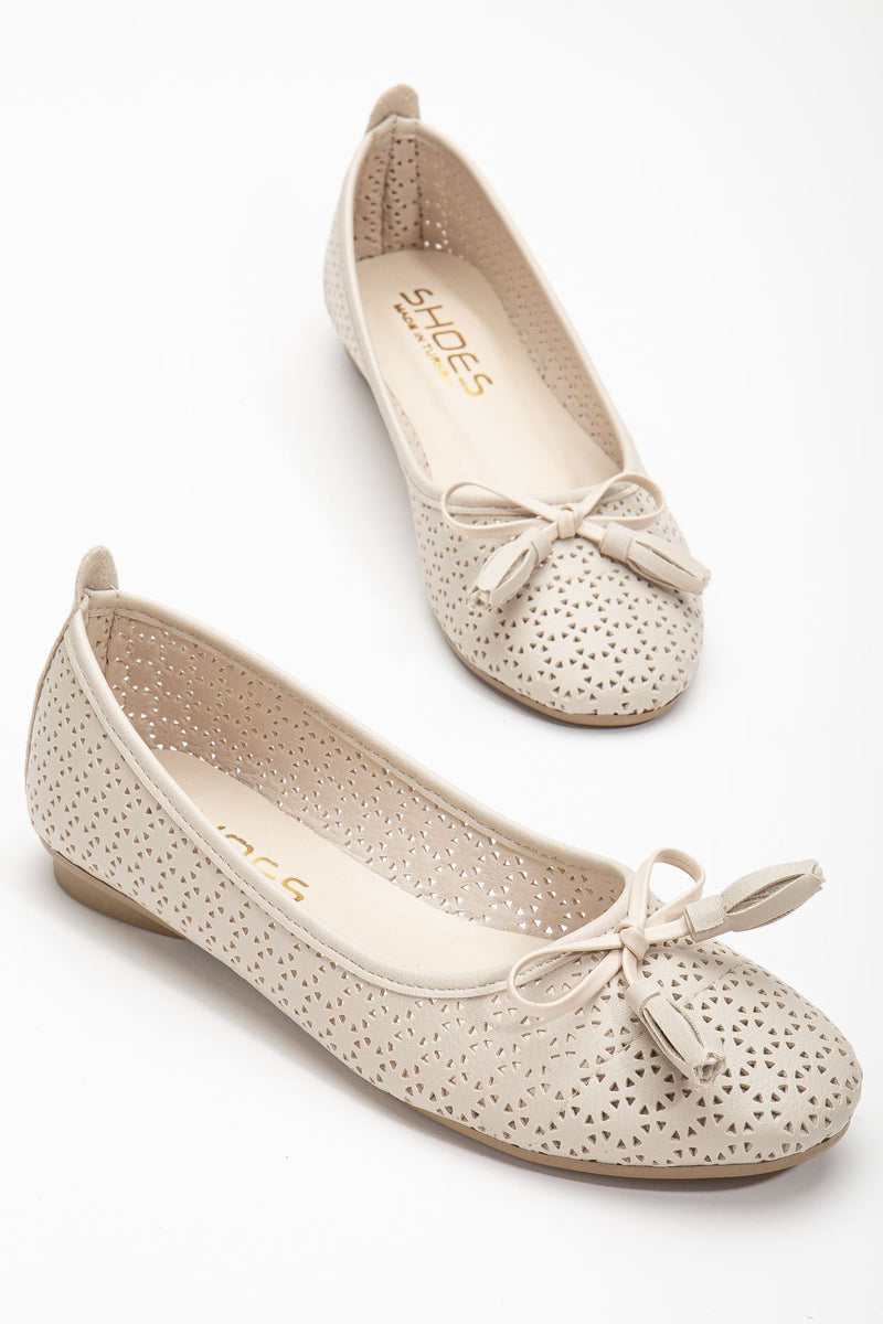 Fathie Cream Skin Women's Ballerinas - STREETMODE™