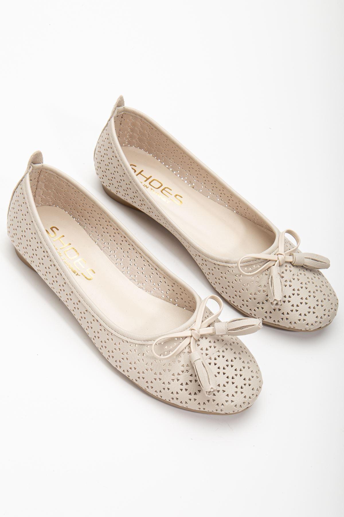 Fathie Cream Skin Women's Ballerinas - STREETMODE™