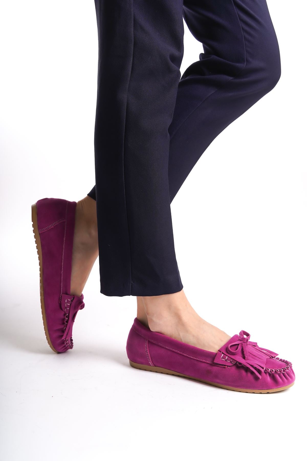 Fuchsia Suede Tasseled Casual Women's Ballerinas - STREETMODE™