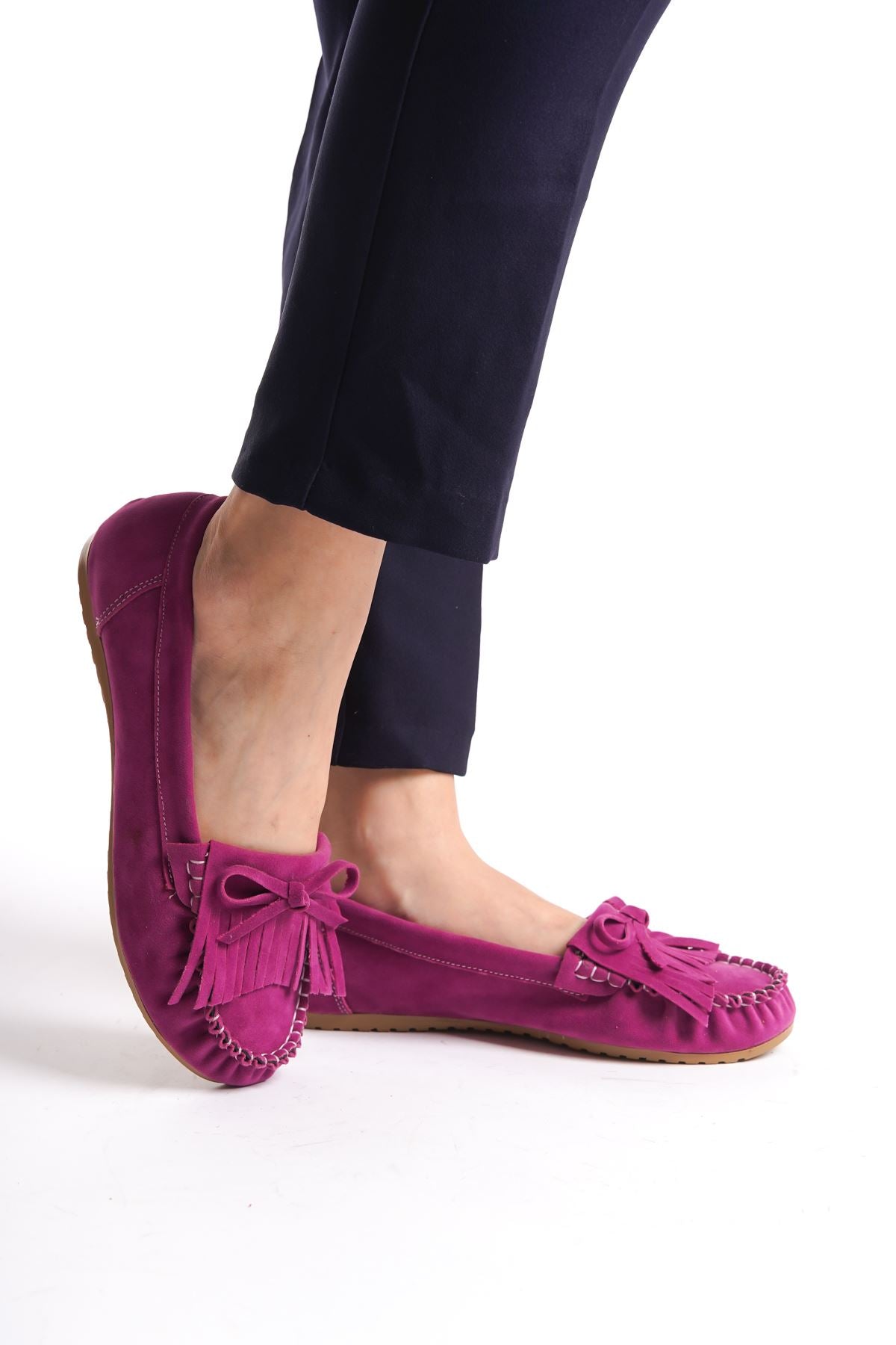 Fuchsia Suede Tasseled Casual Women's Ballerinas - STREETMODE™