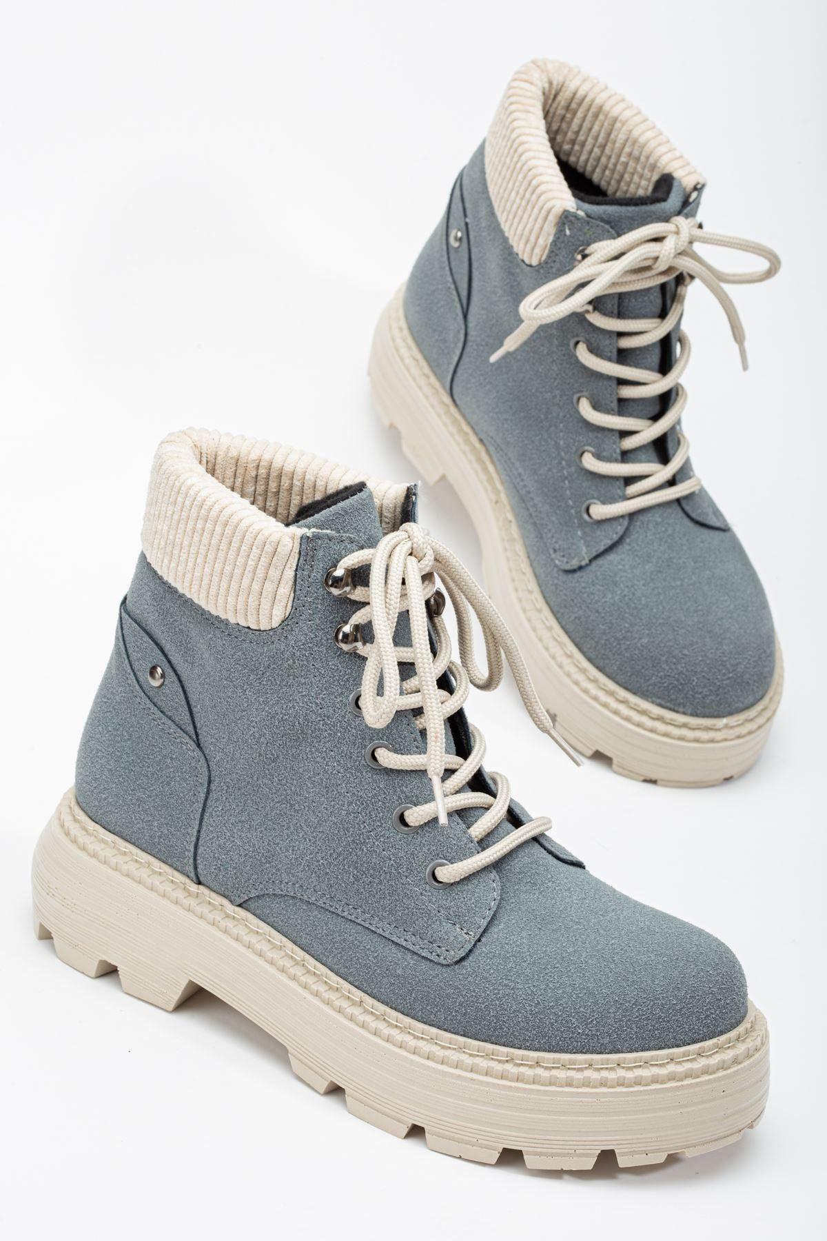 Grey Suede Cat Lace Detail Women's Boots - STREETMODE™