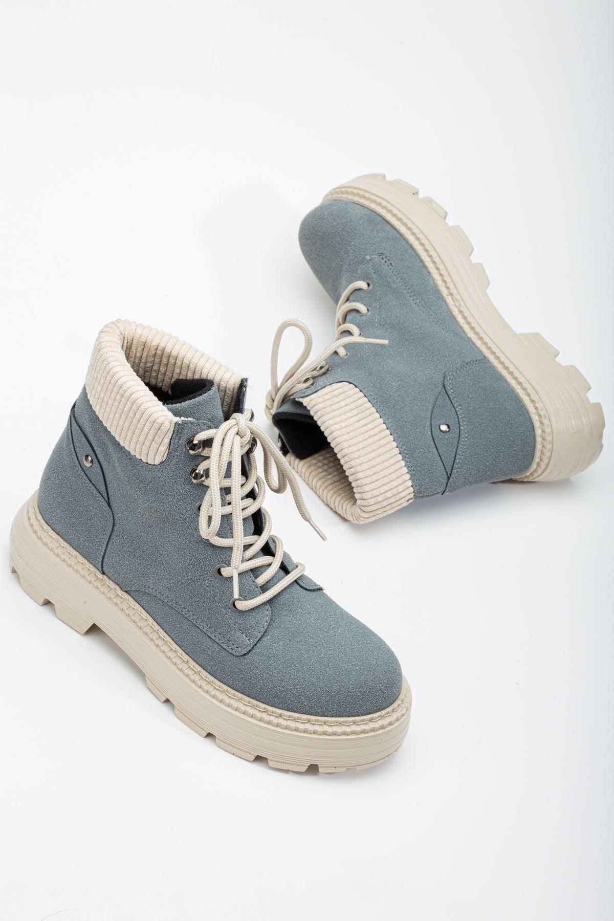 Grey Suede Cat Lace Detail Women's Boots - STREETMODE™