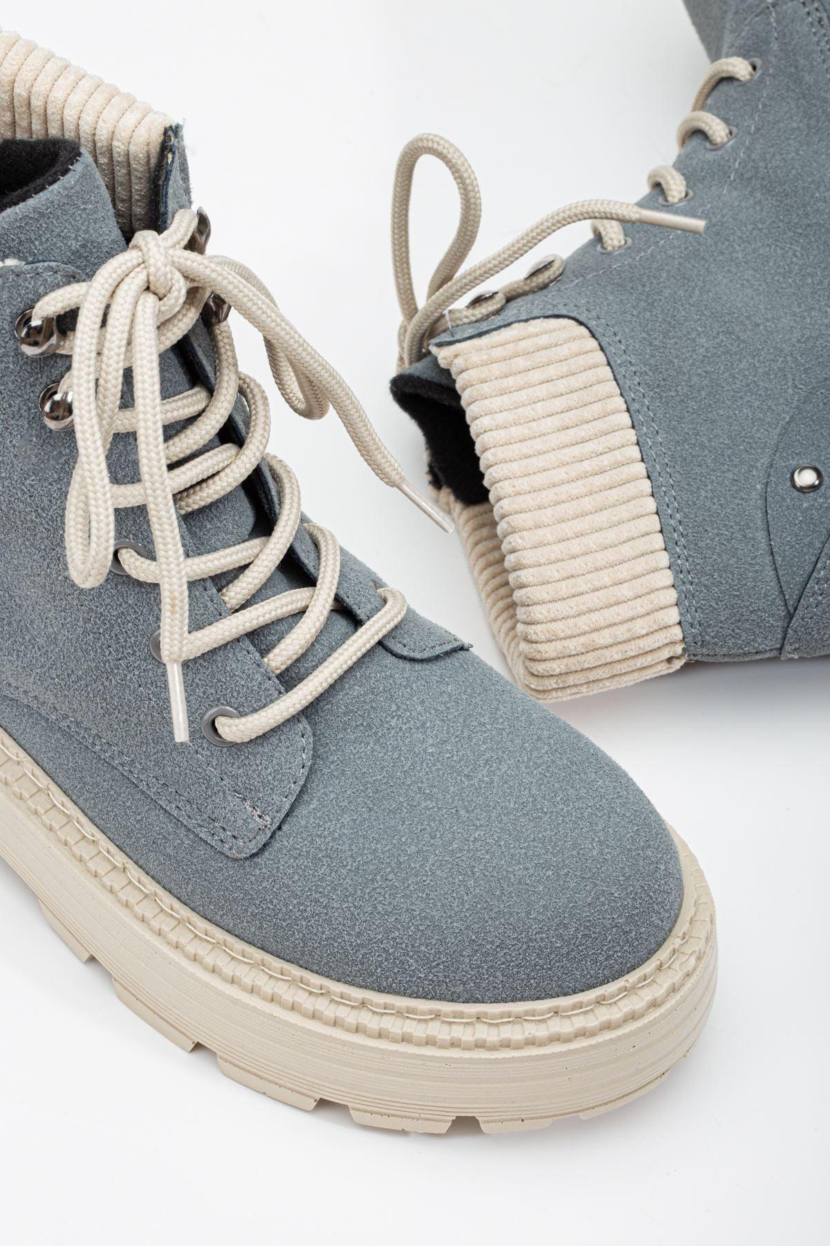 Grey Suede Cat Lace Detail Women's Boots - STREETMODE™