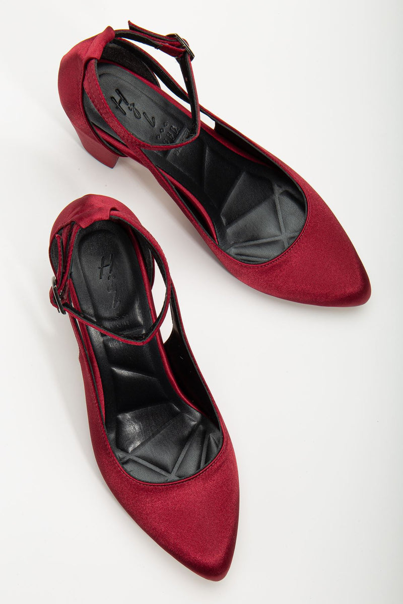 Hero Heeled Burgundy Satin Women's Shoes - STREETMODE™