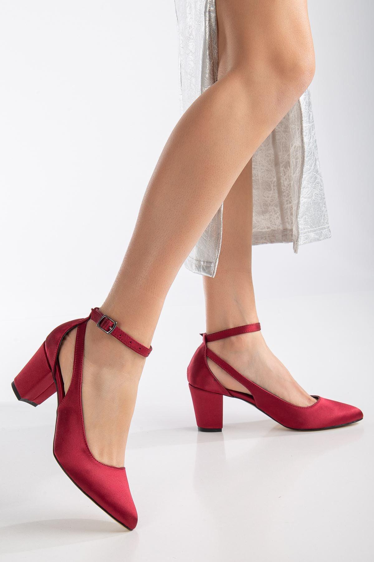 Hero Heeled Burgundy Satin Women's Shoes - STREETMODE™