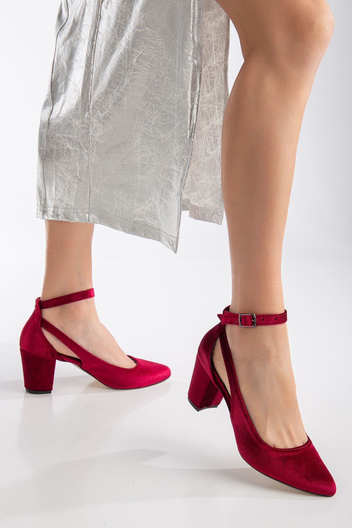 Hero Heeled Claret Red Velvet Women's Shoes - STREETMODE™