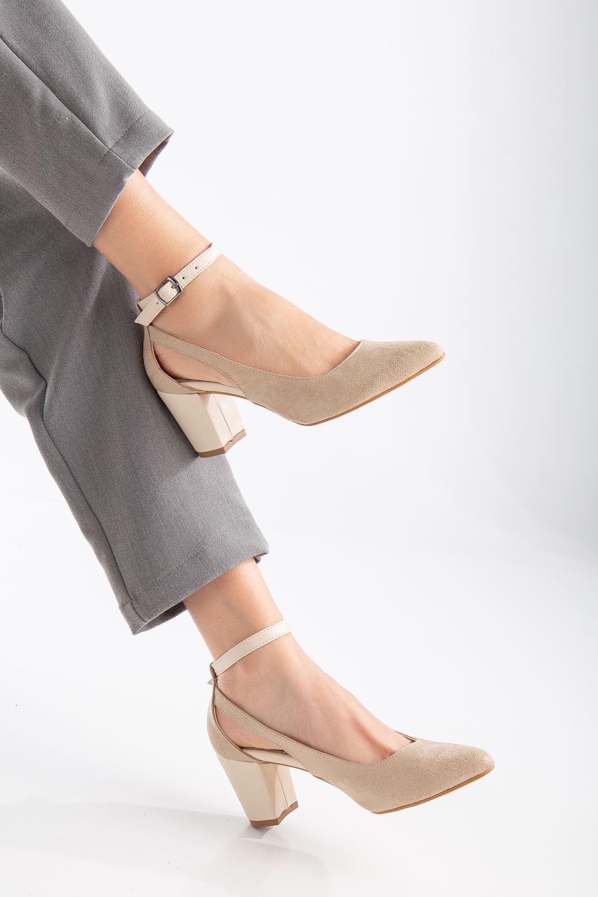 Hero Heeled Cream Suede Women's Shoes - STREETMODE™