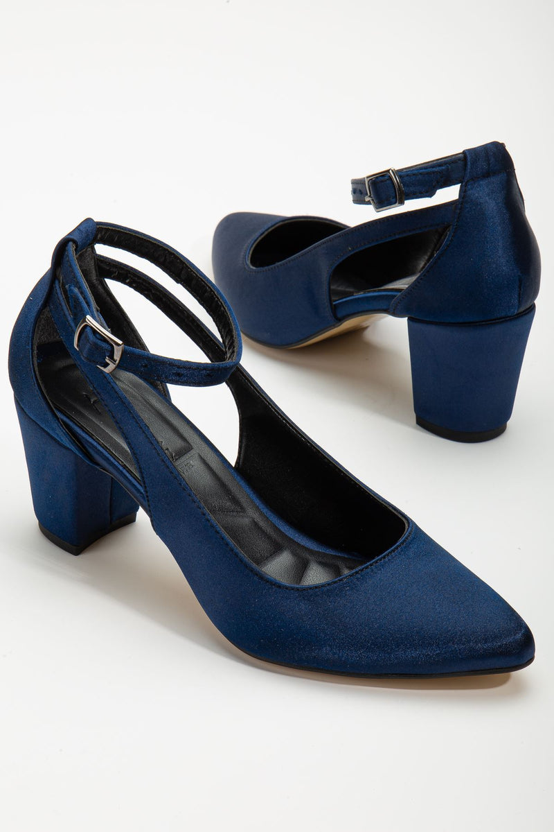 Hero Heeled Navy Blue Satin Women's Shoes - STREETMODE™