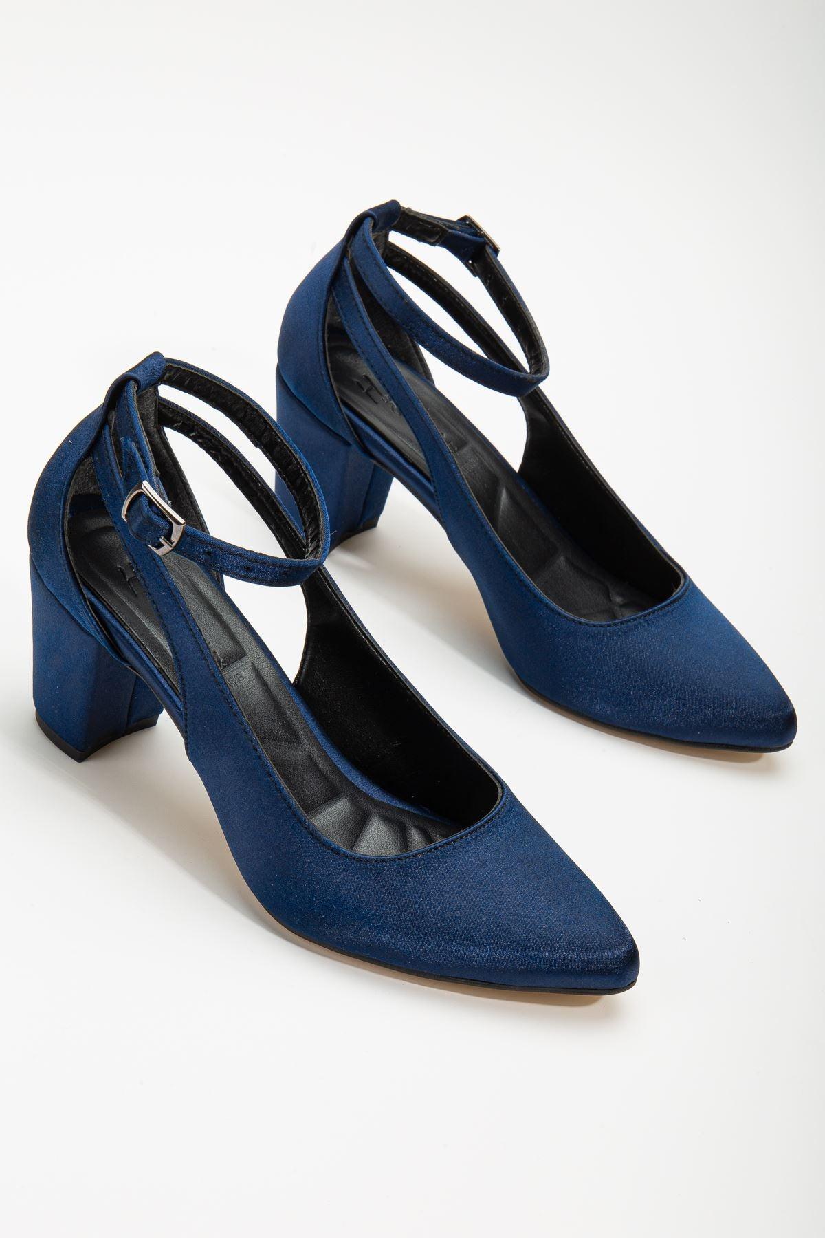 Hero Heeled Navy Blue Satin Women's Shoes - STREETMODE™