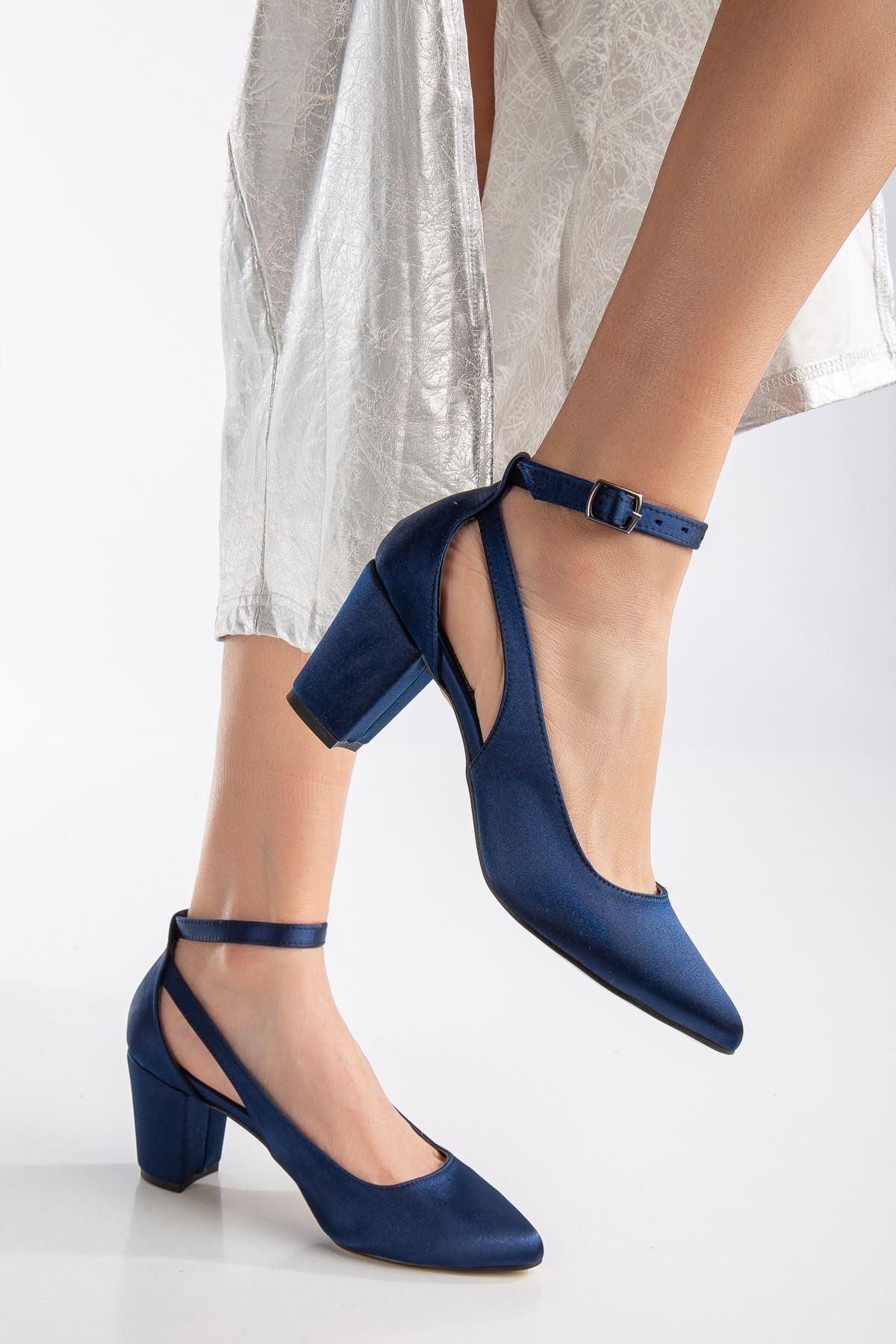 Hero Heeled Navy Blue Satin Women's Shoes - STREETMODE™