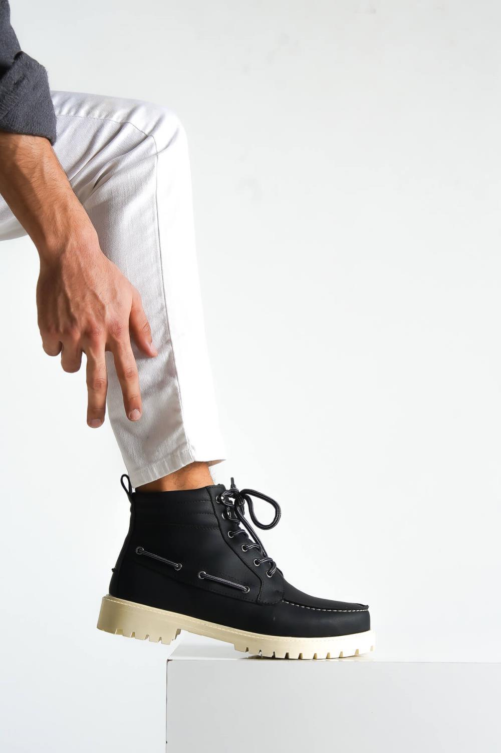 High Sole Shoes B-020 Black (White Sole) - STREETMODE™