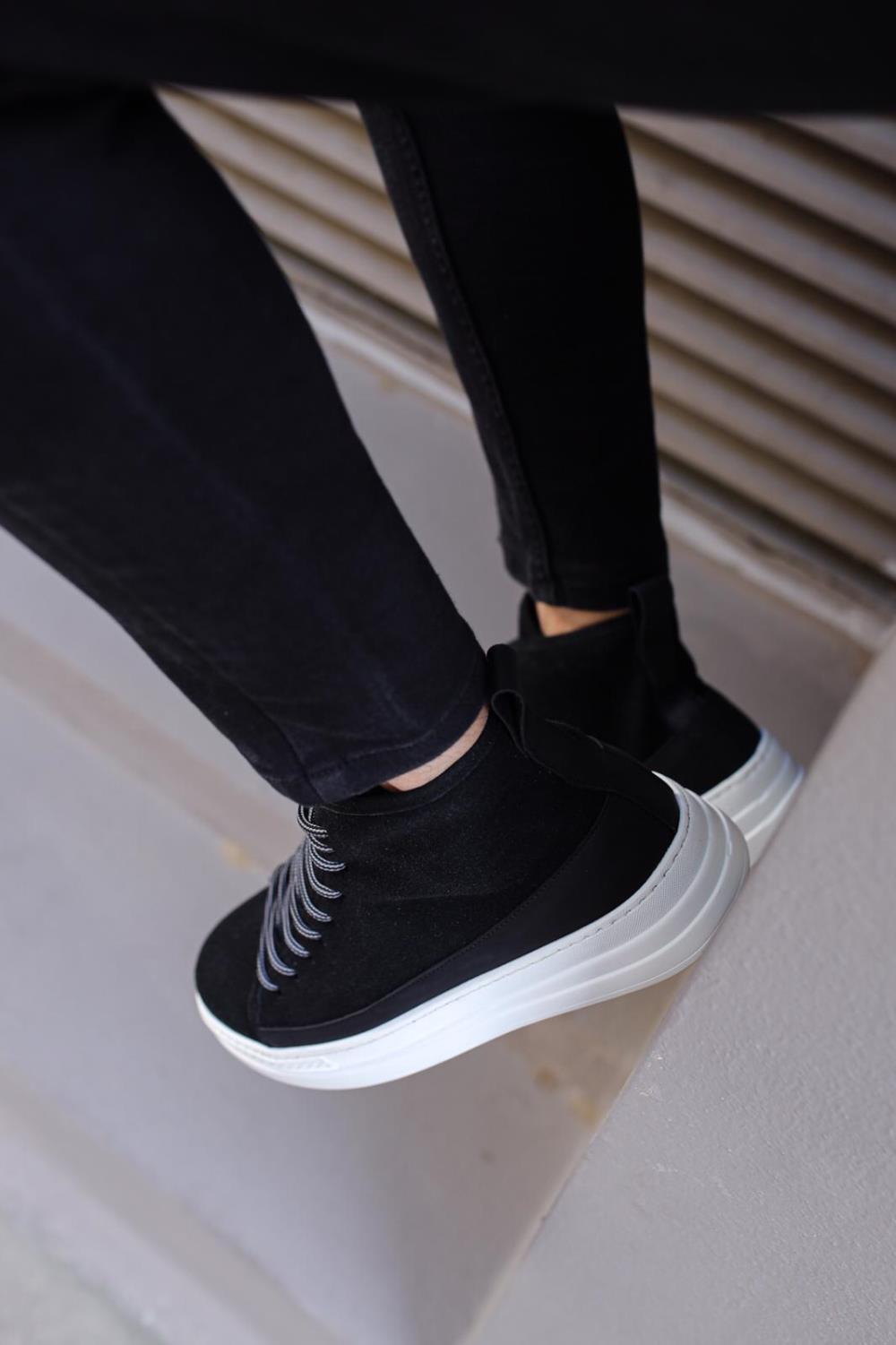 High Sole Shoes C-030 Black Suede (White Sole) - STREETMODE™