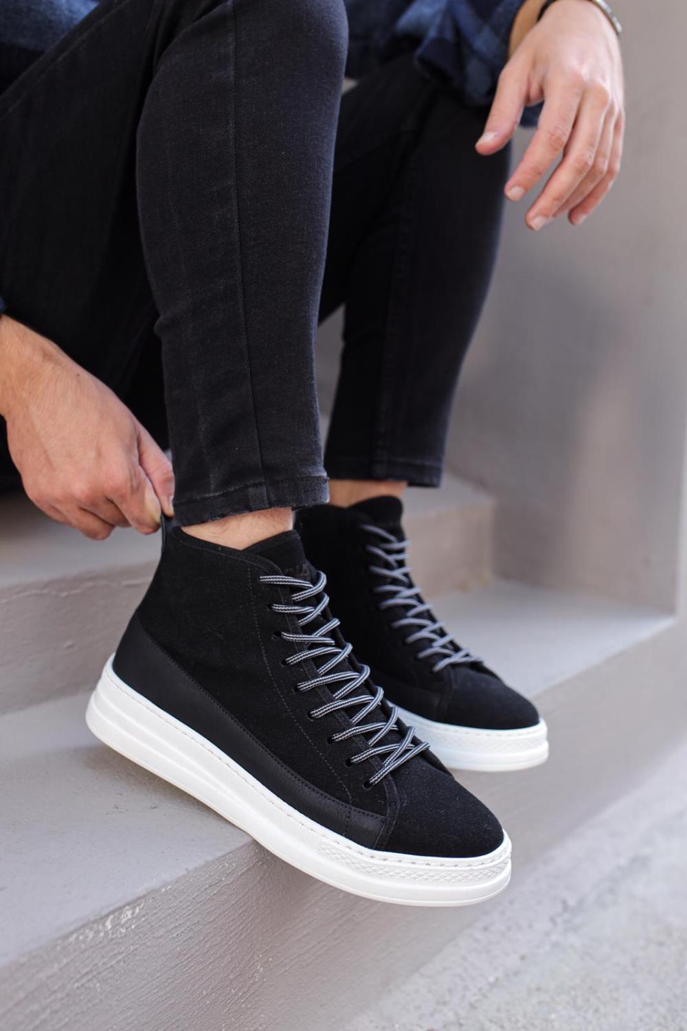 High Sole Shoes C-030 Black Suede (White Sole) - STREETMODE™