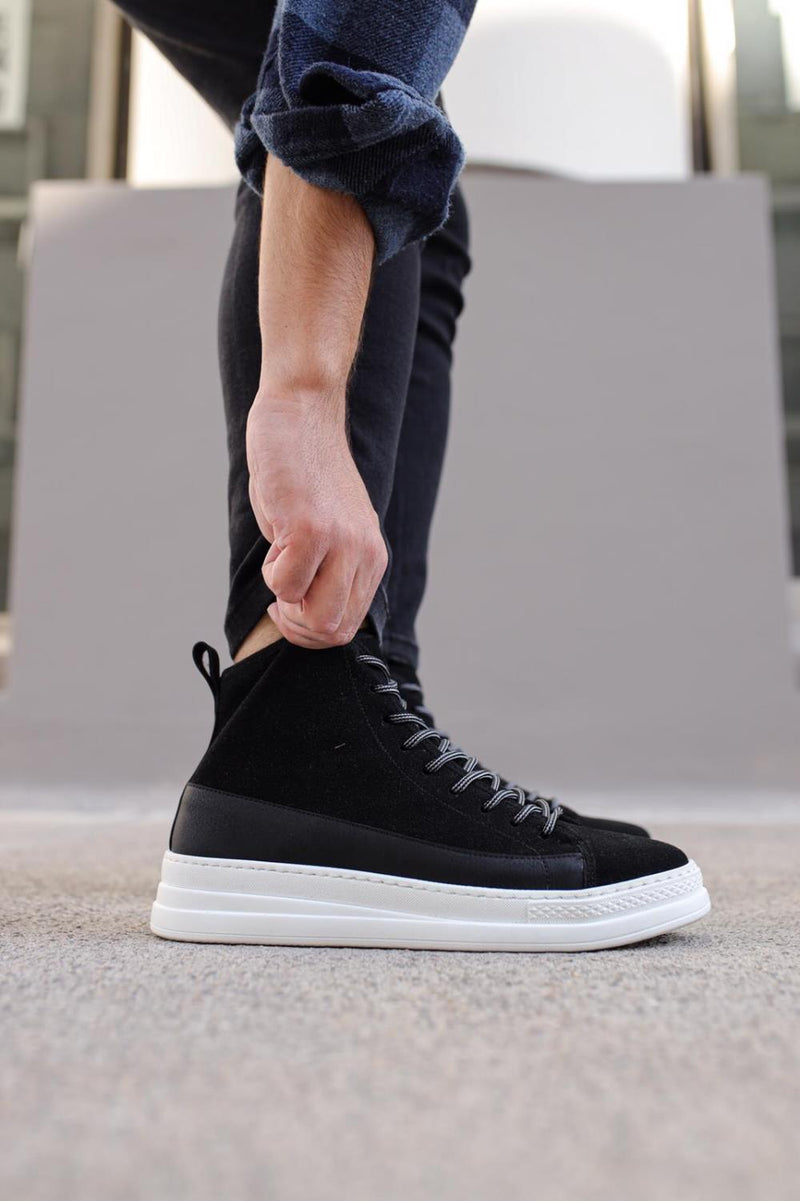 High Sole Shoes C-030 Black Suede (White Sole) - STREETMODE™