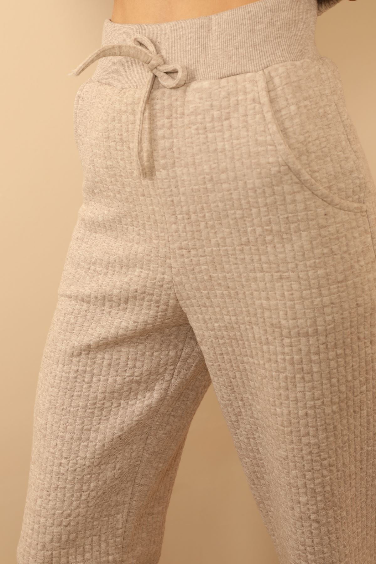 Honeycomb Fabric Ankle Length Comfy Fit Women'S Sweatpant - Beige - STREETMODE™