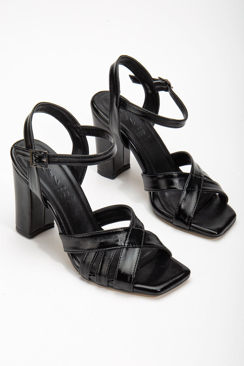 Hope High Heeled Black Shiny Skin Blunt Toe Women's Shoes - STREETMODE™