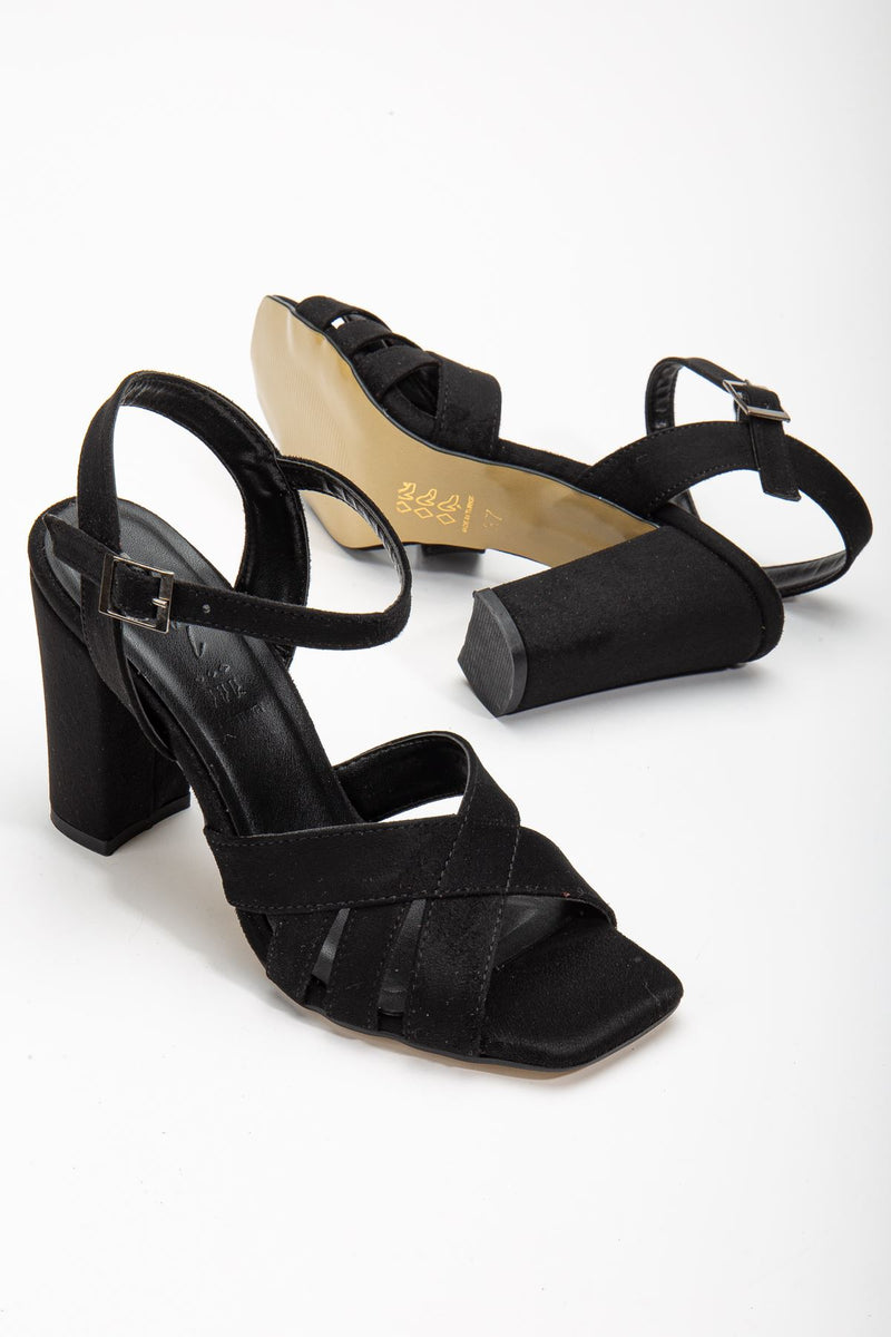 Hope High Heeled Black Suede Blunt Toe Women's Shoes - STREETMODE™