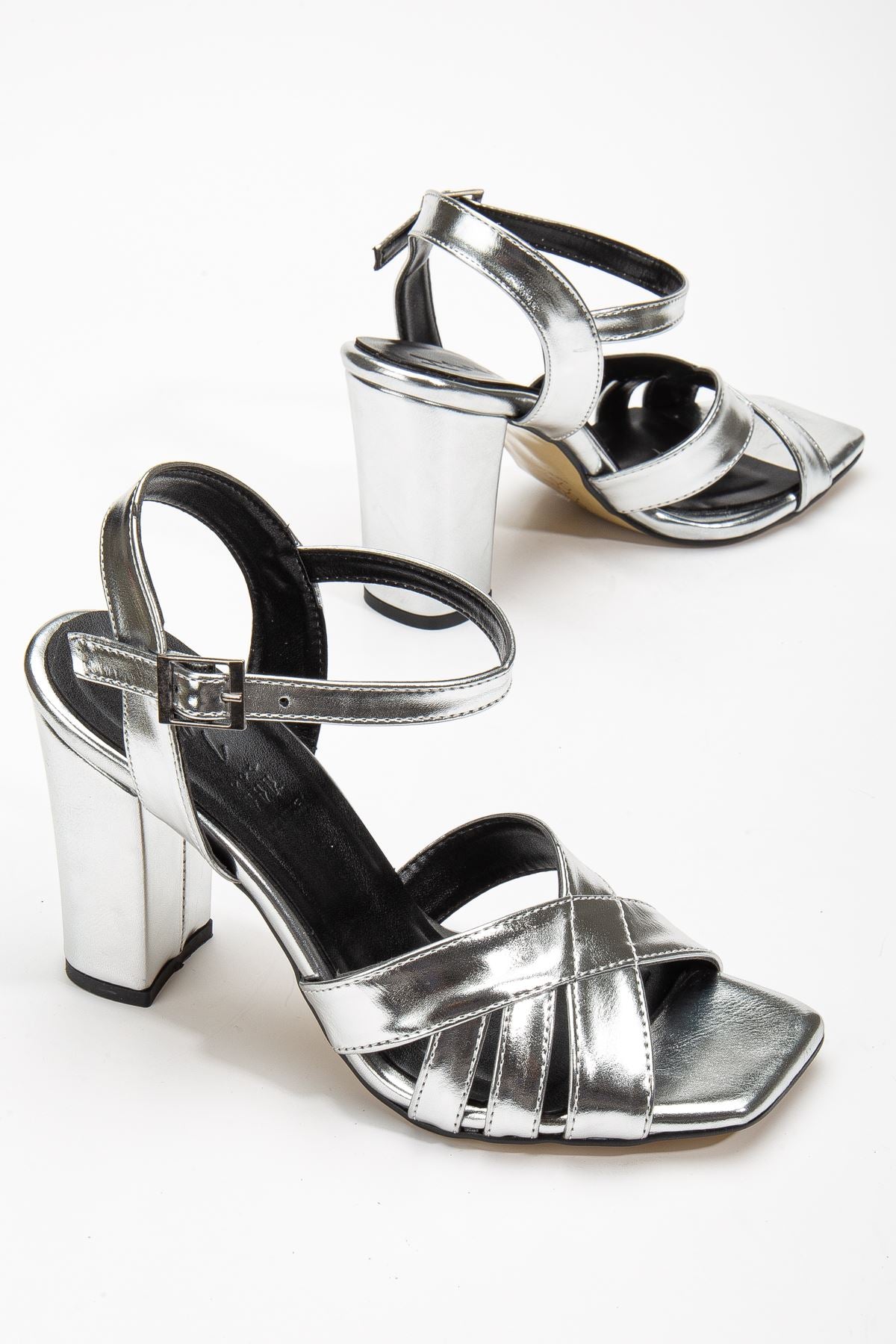 Hope High Heeled Silver Shiny Skin Blunt Toe Women's Shoes - STREETMODE™