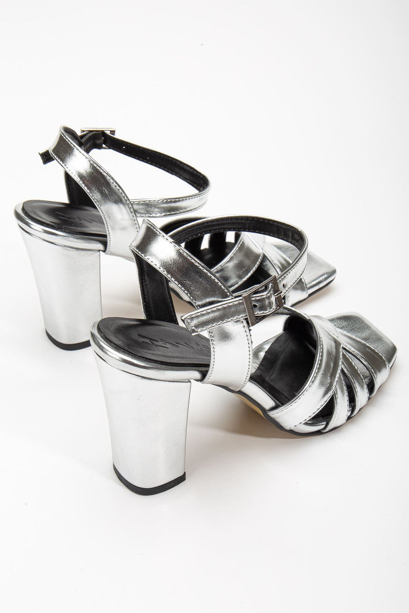 Hope High Heeled Silver Shiny Skin Blunt Toe Women's Shoes - STREETMODE™