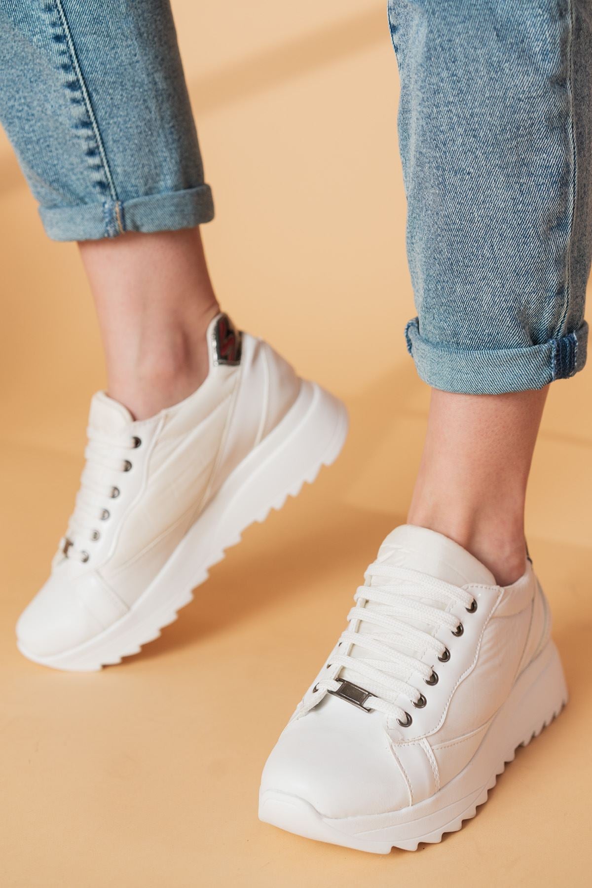 Jalensa Women's White Matte Leather - Parachute Sneakers shoes - STREETMODE™ DE