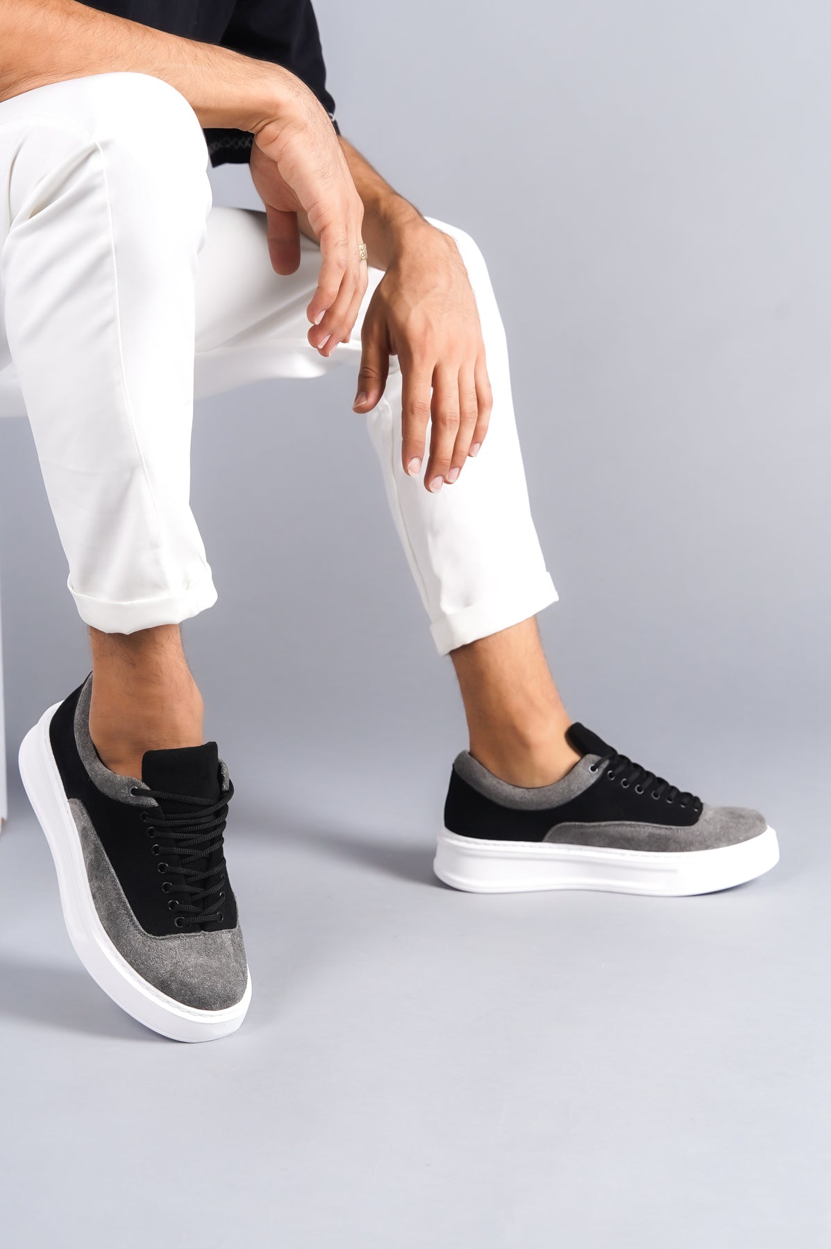 KB-005 Black Gray Suede Laced Casual Men's Sneakers Shoes - STREETMODE™