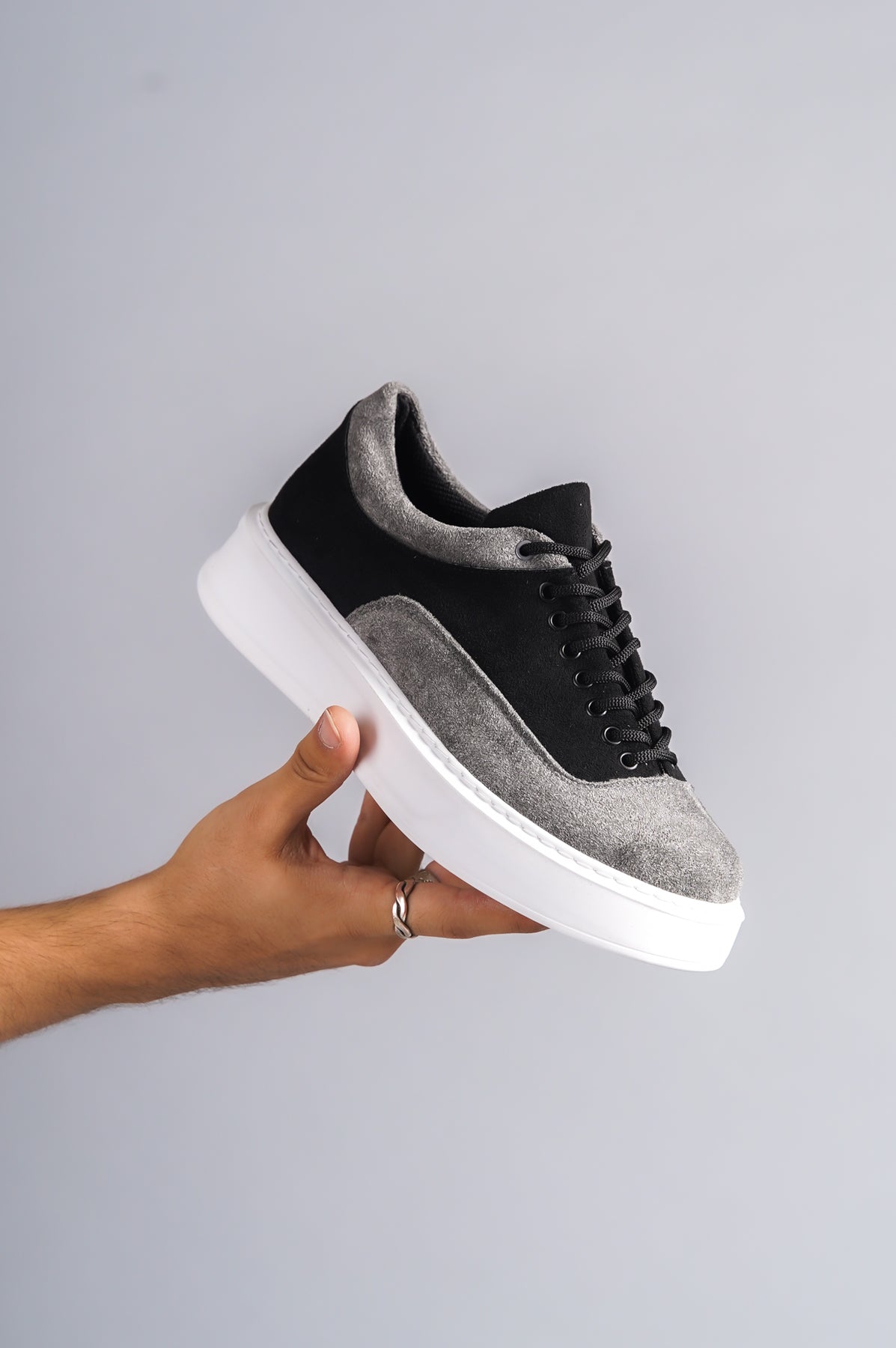 KB-005 Black Gray Suede Laced Casual Men's Sneakers Shoes - STREETMODE™