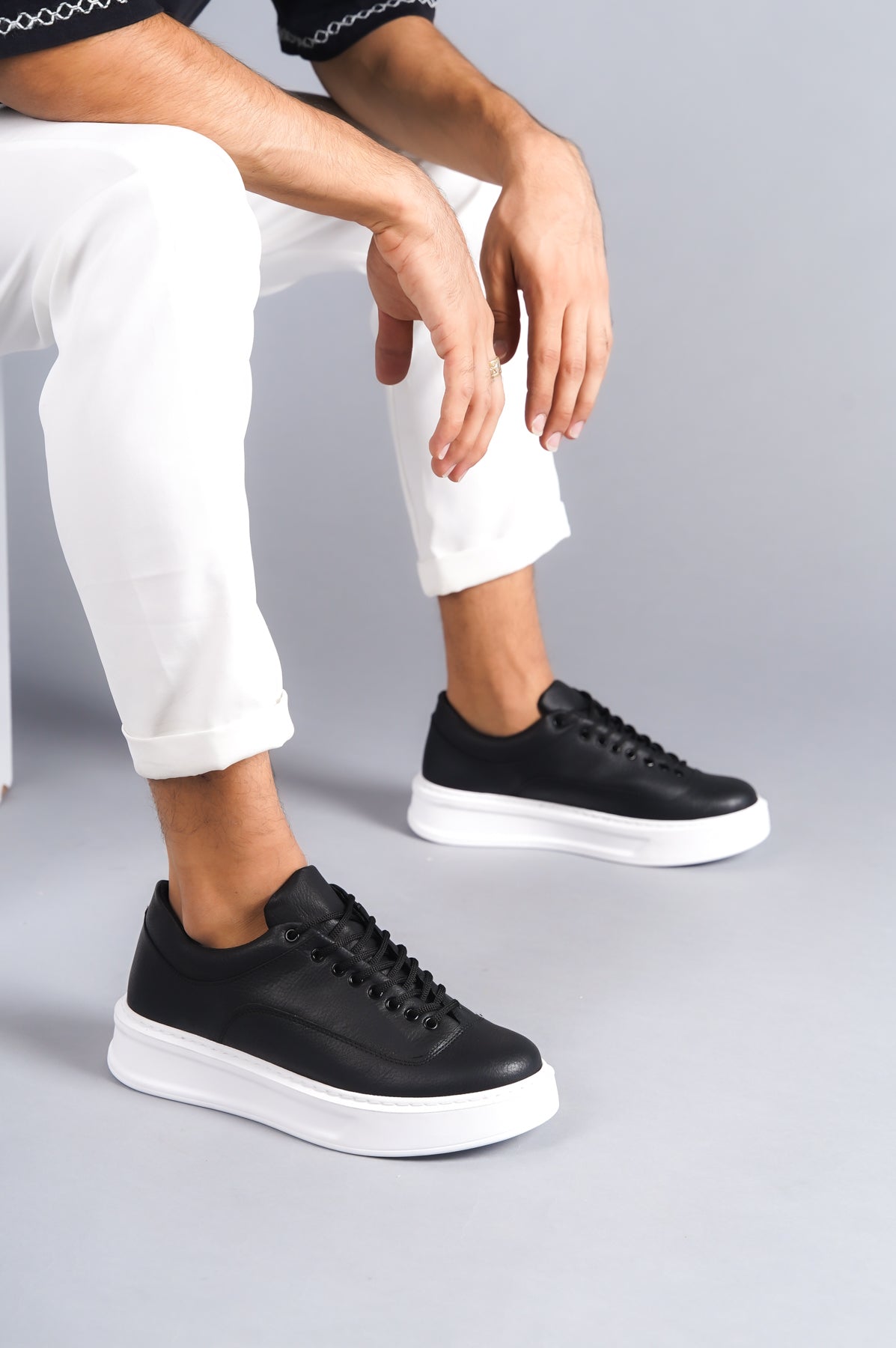 KB-005 Black Skin Lace-Up Casual Men's Sneakers Shoes - STREETMODE™