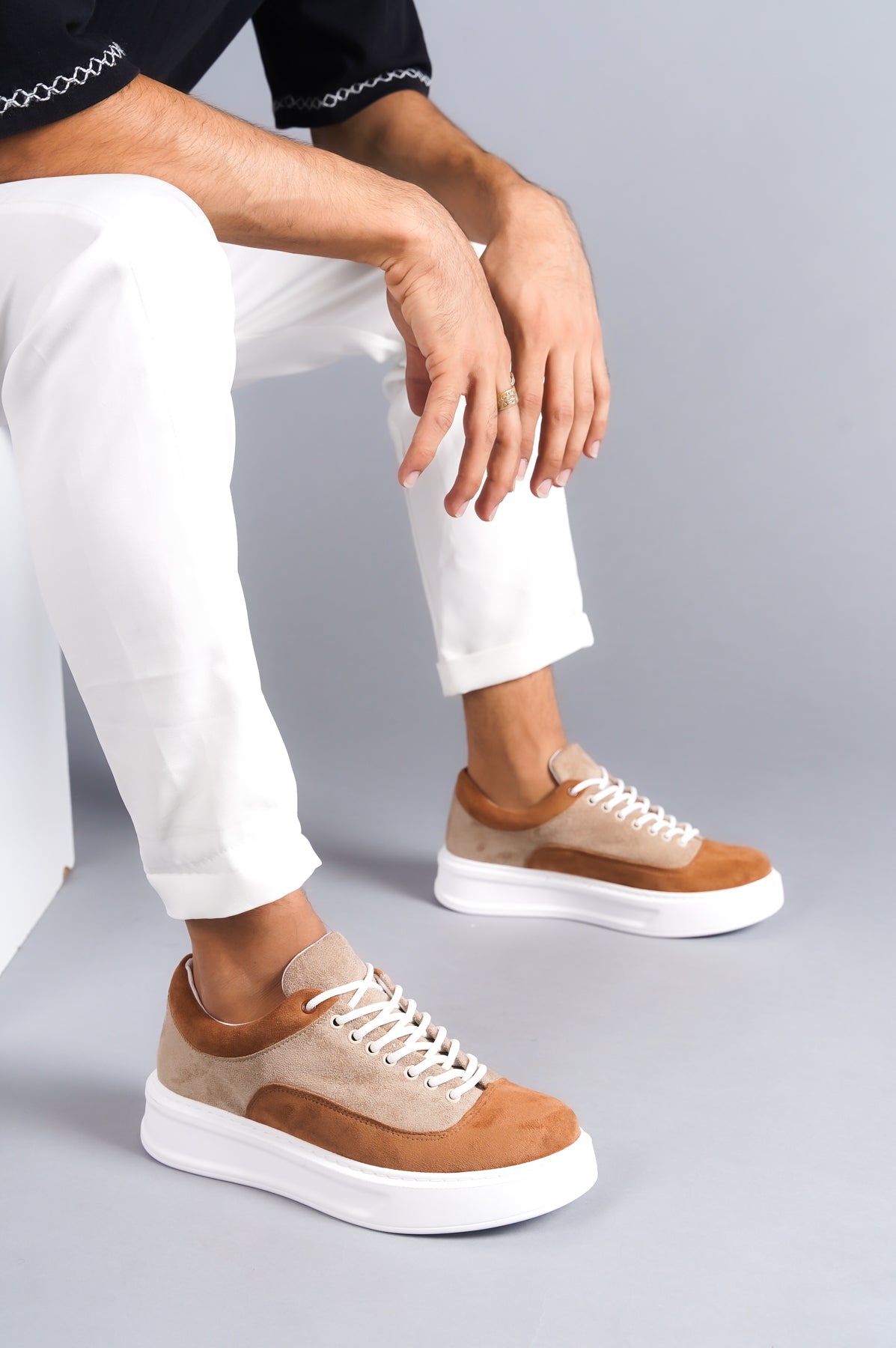 KB-005 Mink Tan Suede Laced Casual Men's Sneakers Shoes - STREETMODE™