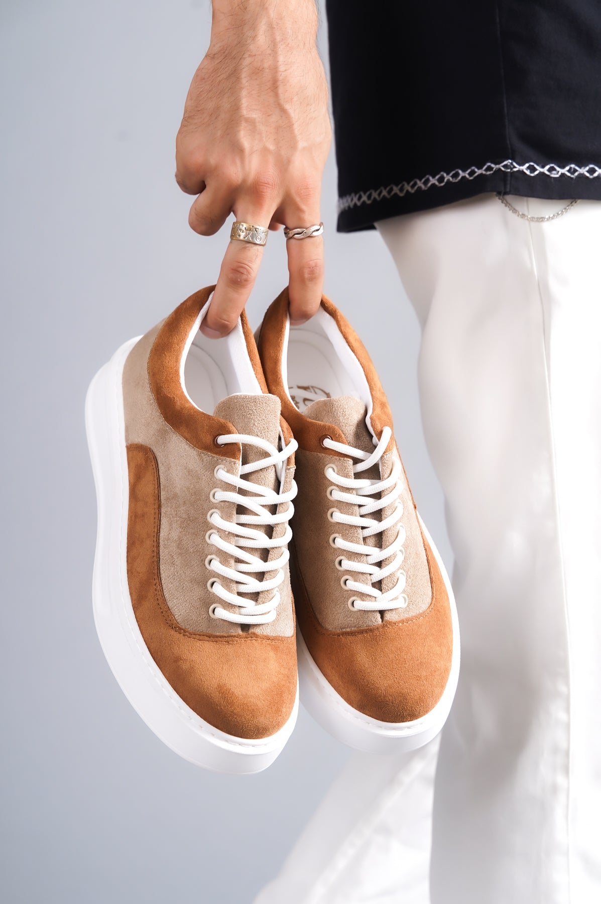 KB-005 Mink Tan Suede Laced Casual Men's Sneakers Shoes - STREETMODE™