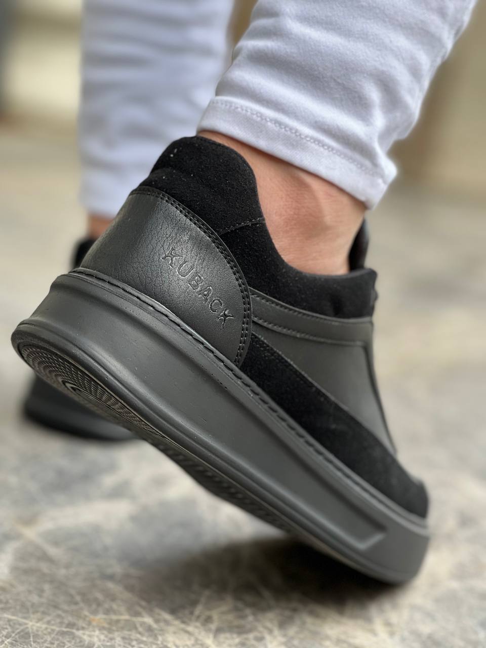 KB-006 Black Skin Black High Sole Laced Casual Men's Shoes - STREETMODE™