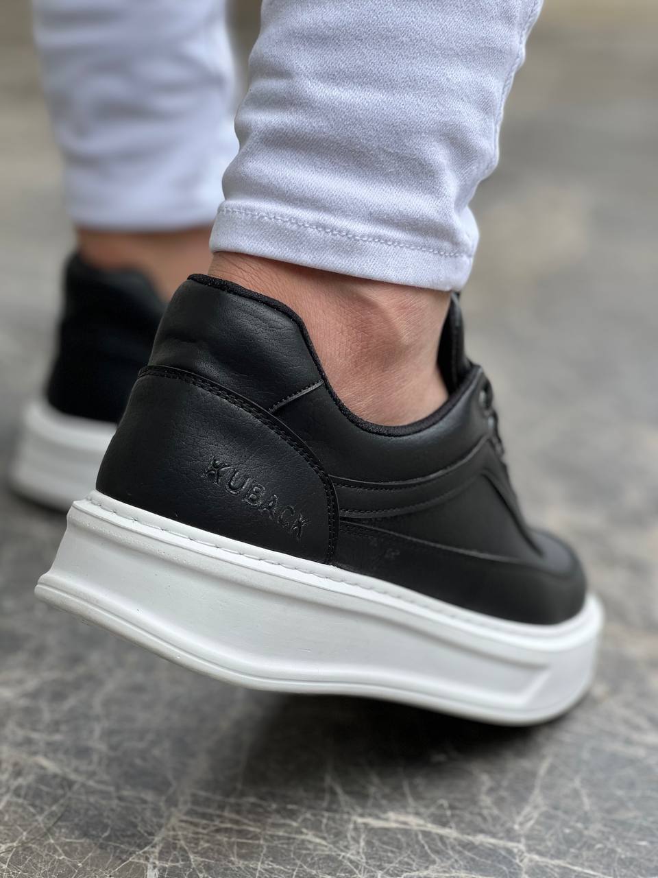 KB-006 Black Skin High Sole Laced Casual Men's Shoes - STREETMODE™