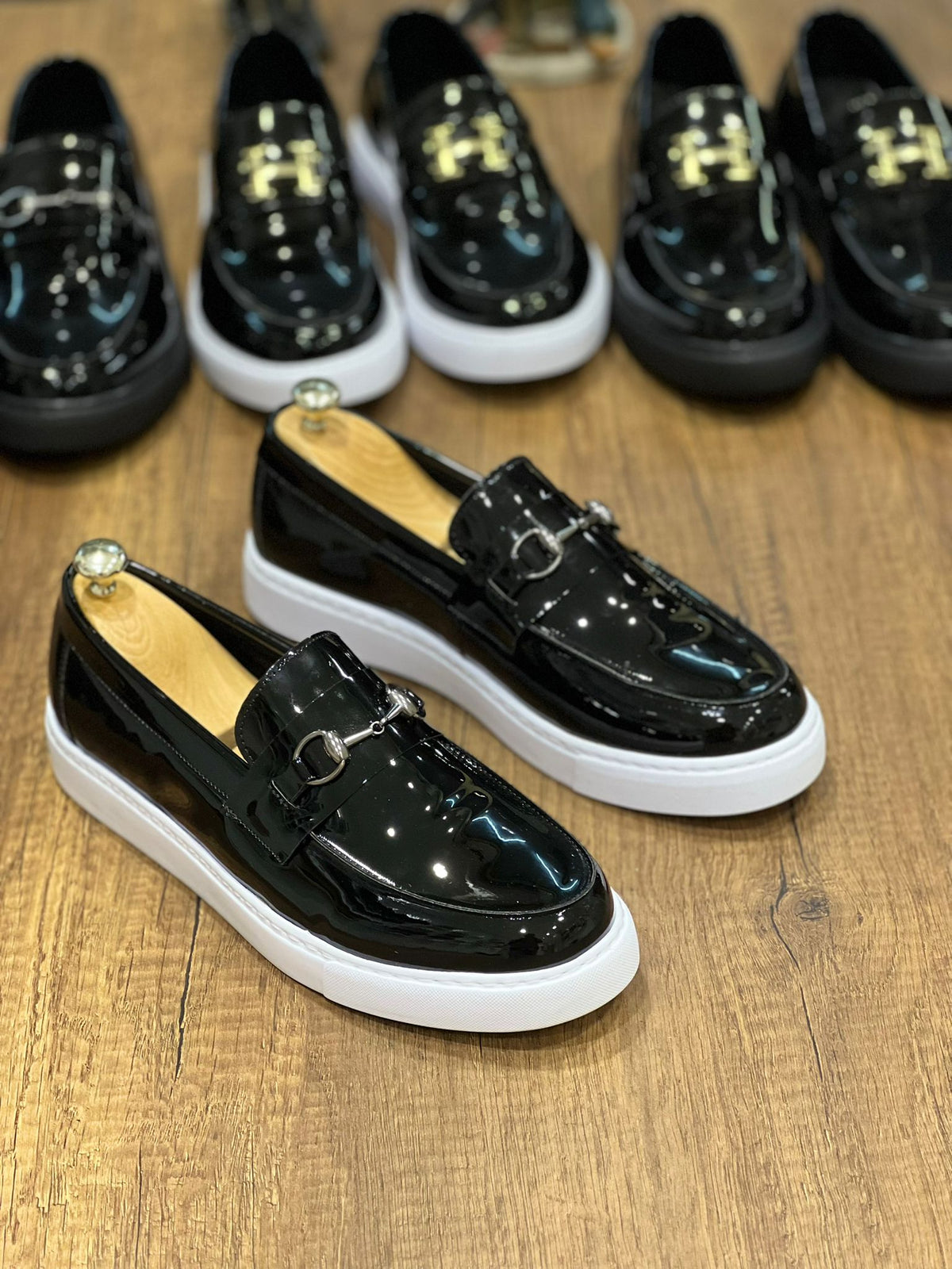 KB-027 Laceless Black Patent Leather G Casual Men's Shoes - STREETMODE™